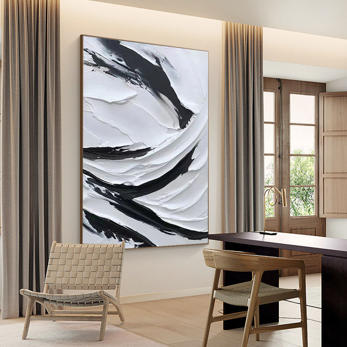 Peinture abstraite noir et blanc #CXA 035