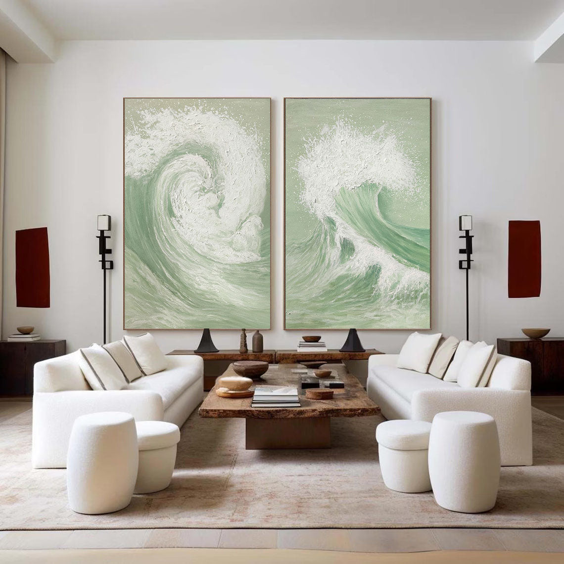 Peinture abstraite verte et blanche SET DE 2 #AVG 034