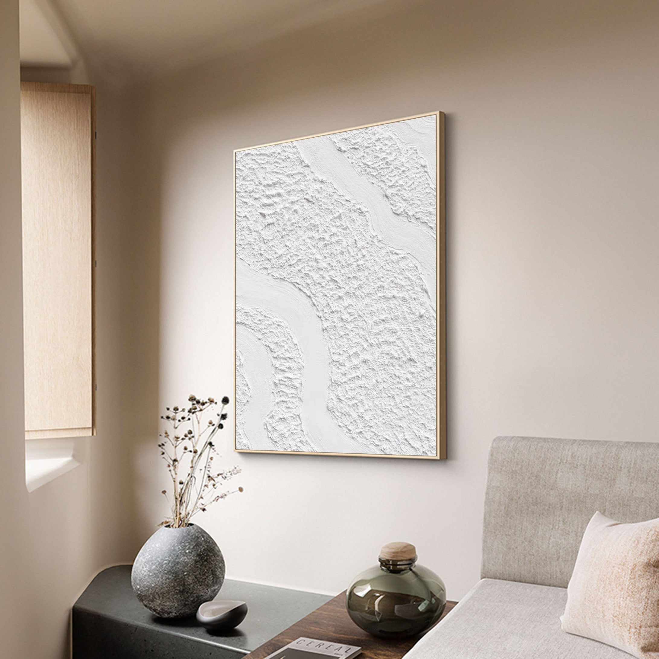 Peinture abstraite minimaliste blanche #CXA 003