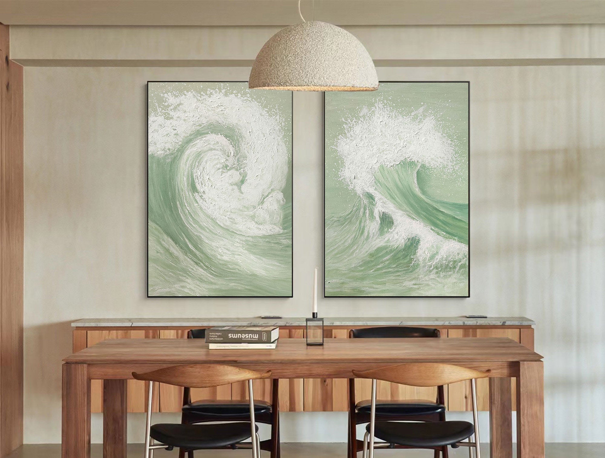 Green & White Abstract  Painting SET OF 2 #AVG 034