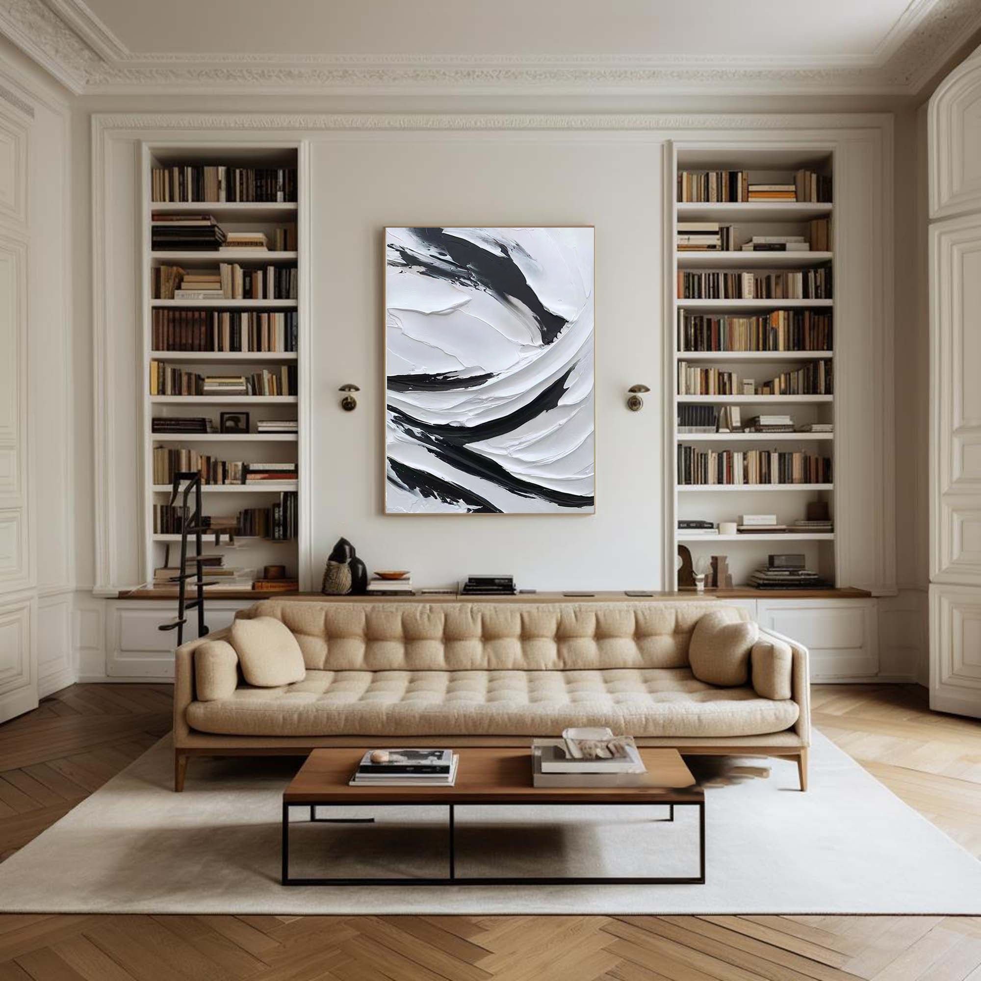 Peinture abstraite noir et blanc #CXA 035