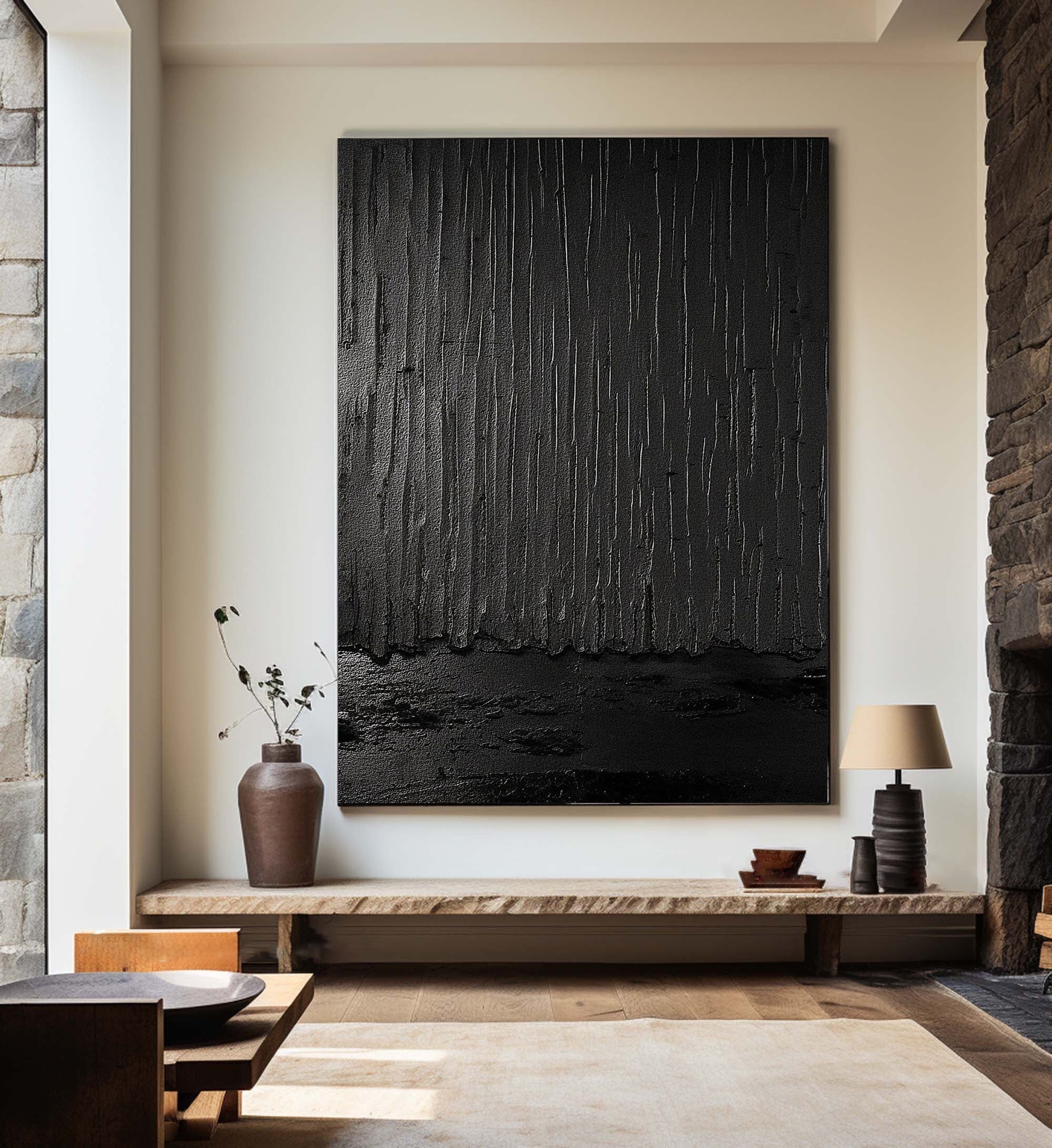 Peinture abstraite noir et blanc #CXA 019