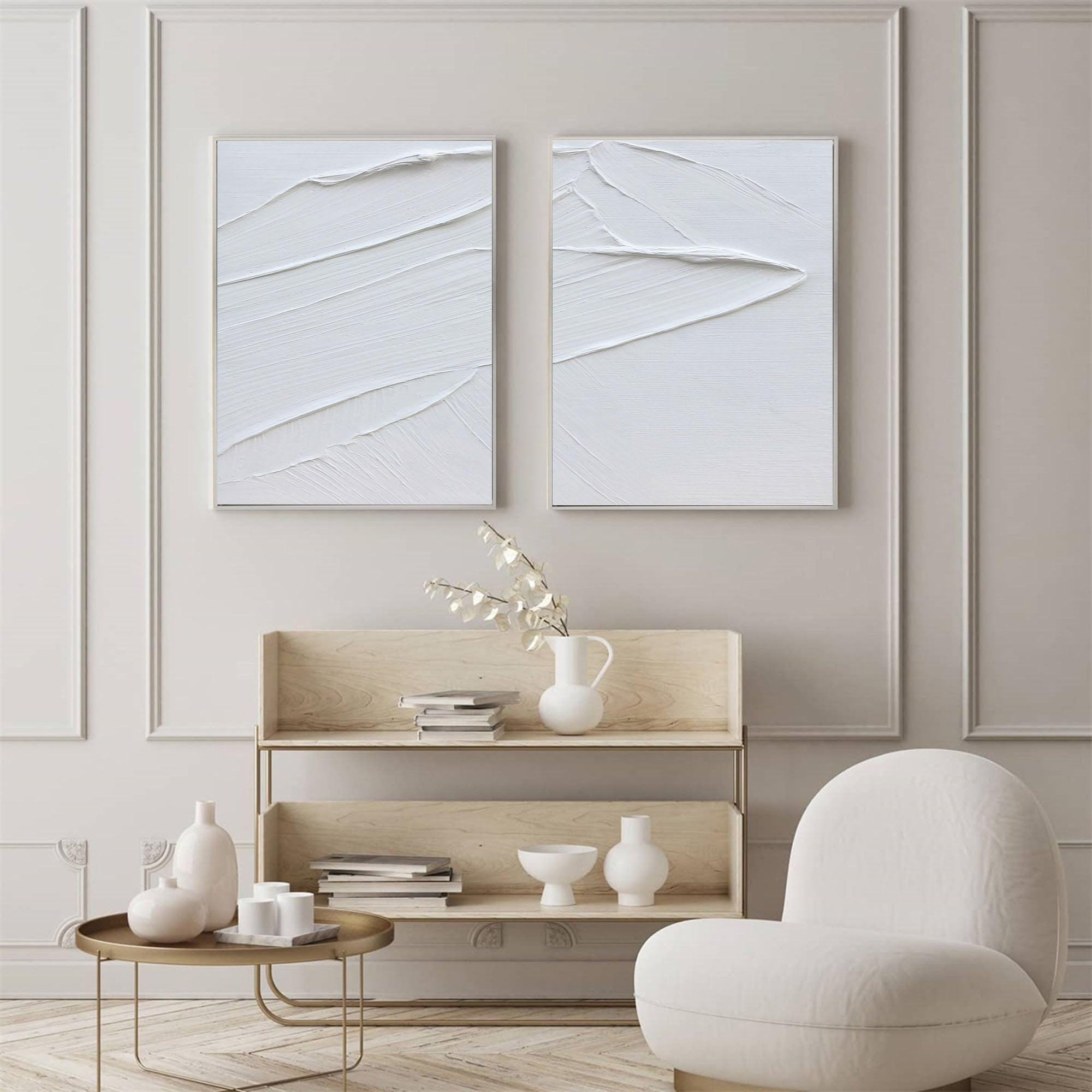 Peinture abstraite minimaliste blanche SET DE 2 #AVG 016