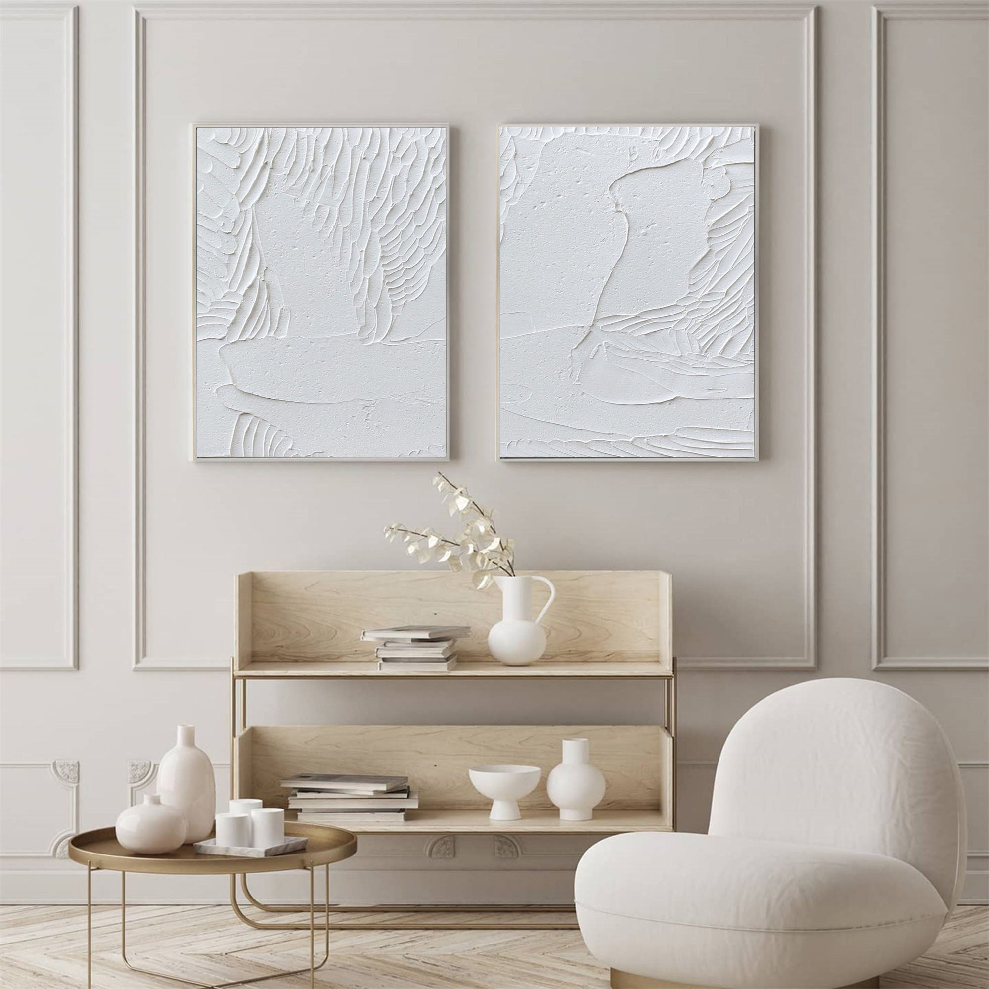 Peinture abstraite minimaliste blanche SET DE 2 #AVG 020