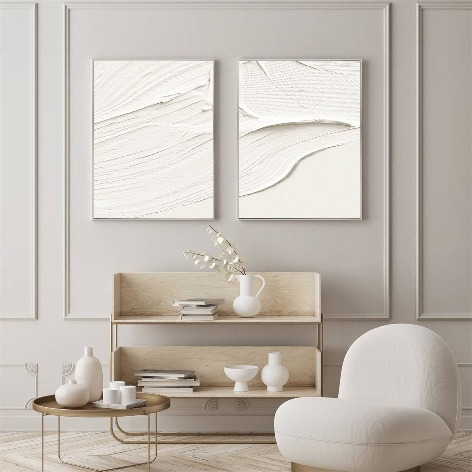 Peinture abstraite minimaliste blanche SET DE 2 #AVG 023