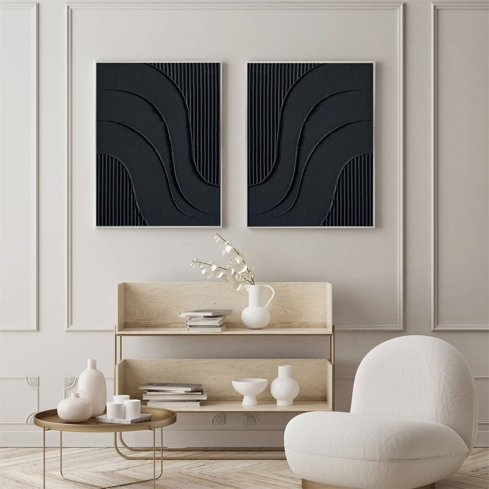 Peinture abstraite minimaliste noire SET DE 2 #AVG 037
