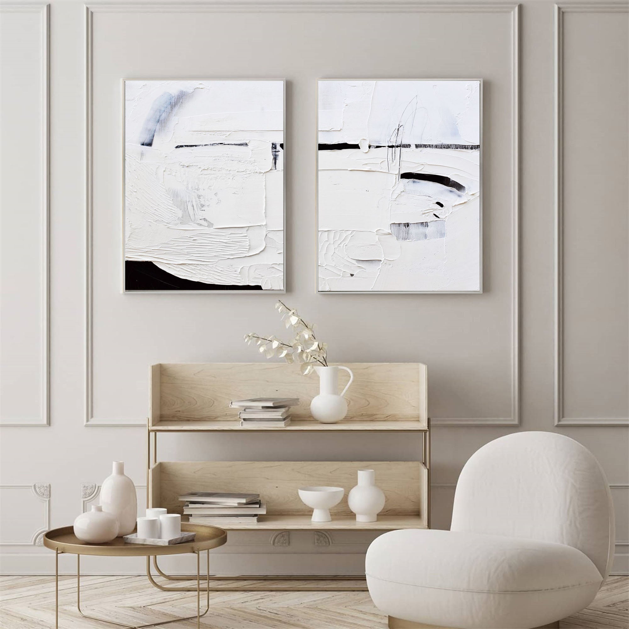 Peinture abstraite minimaliste blanche SET DE 2 #AVG 018