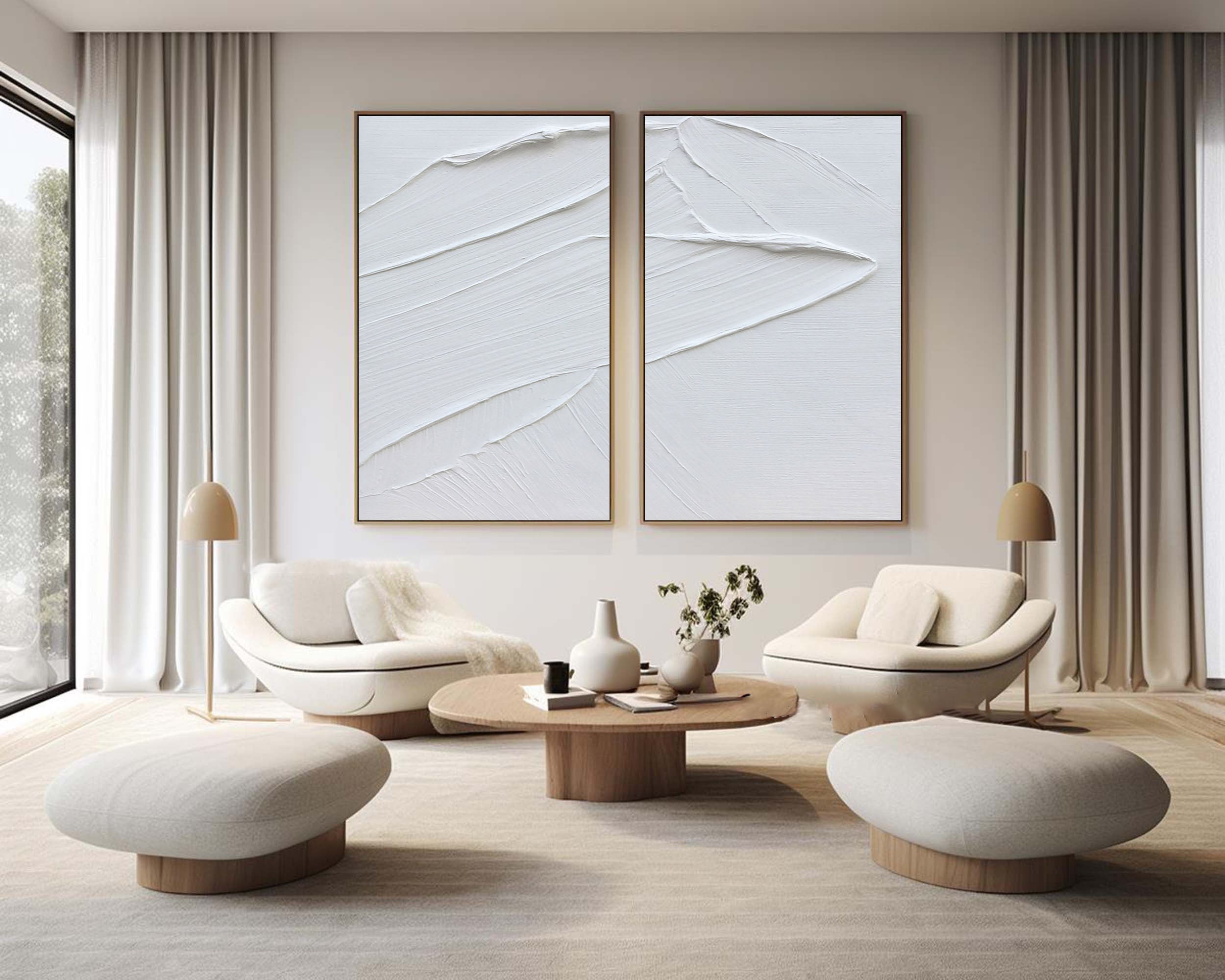 Peinture abstraite minimaliste blanche SET DE 2 #AVG 016