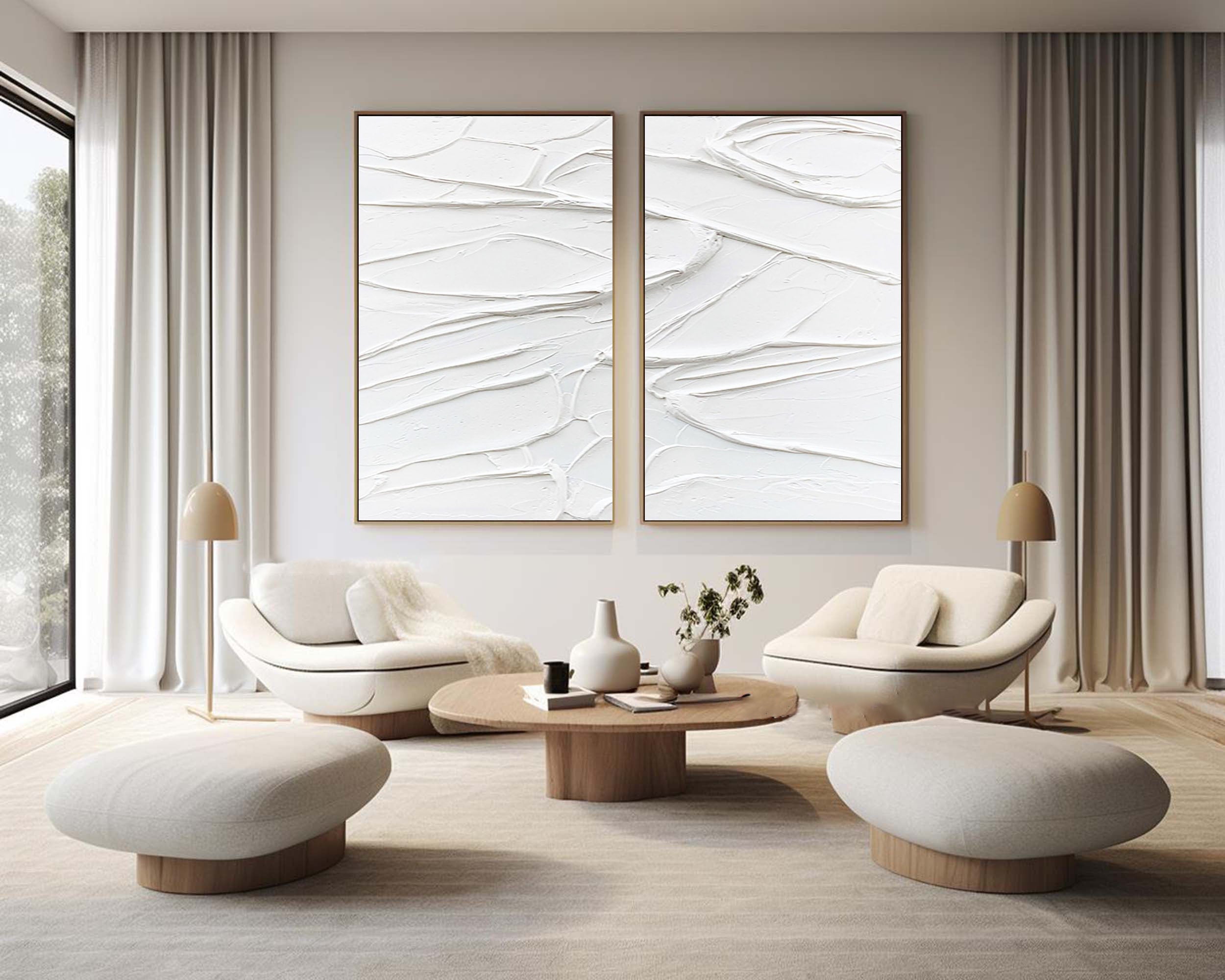 Peinture abstraite minimaliste blanche SET DE 2 #AVG 025