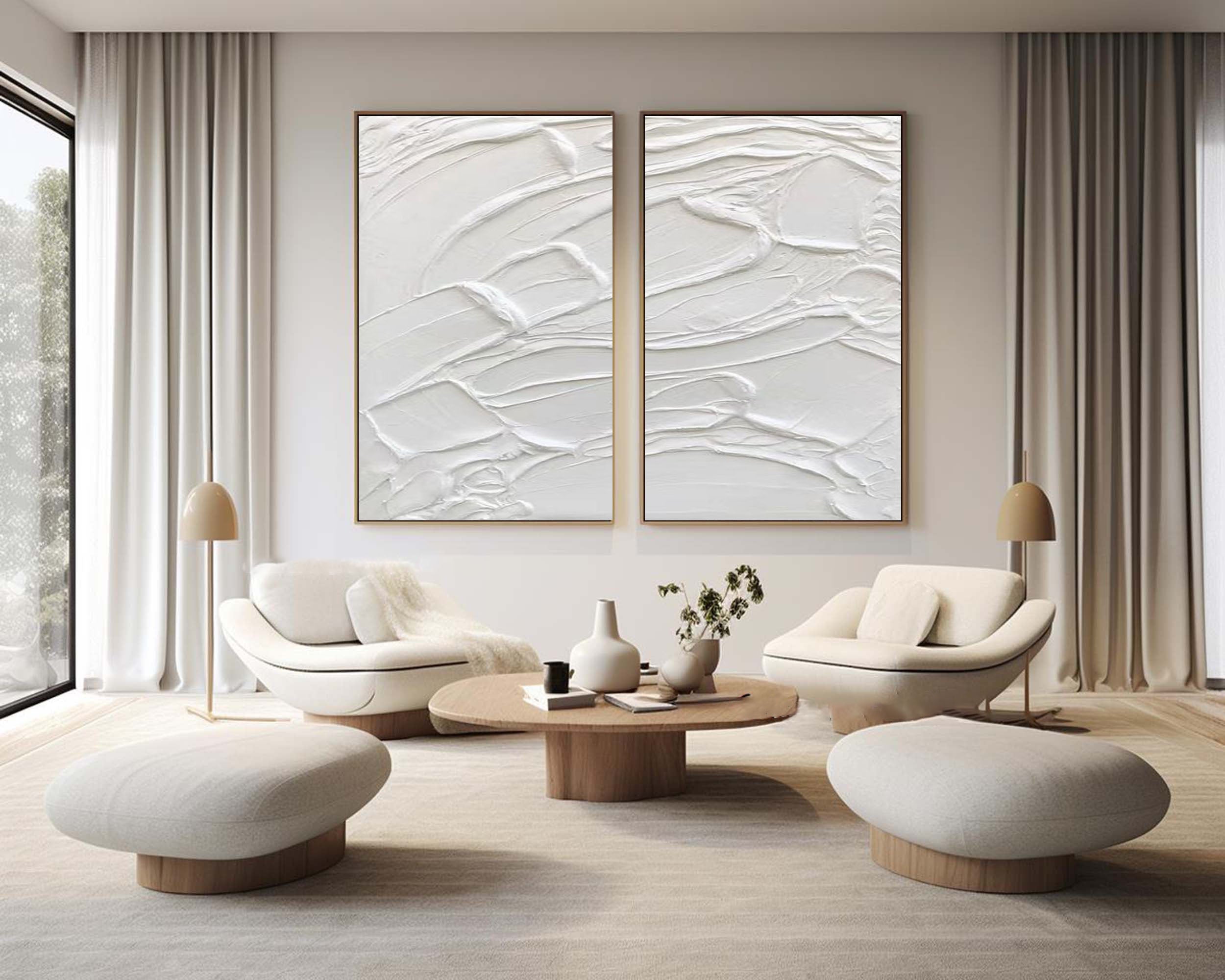 Peinture abstraite minimaliste blanche SET DE 2 #AVG 021