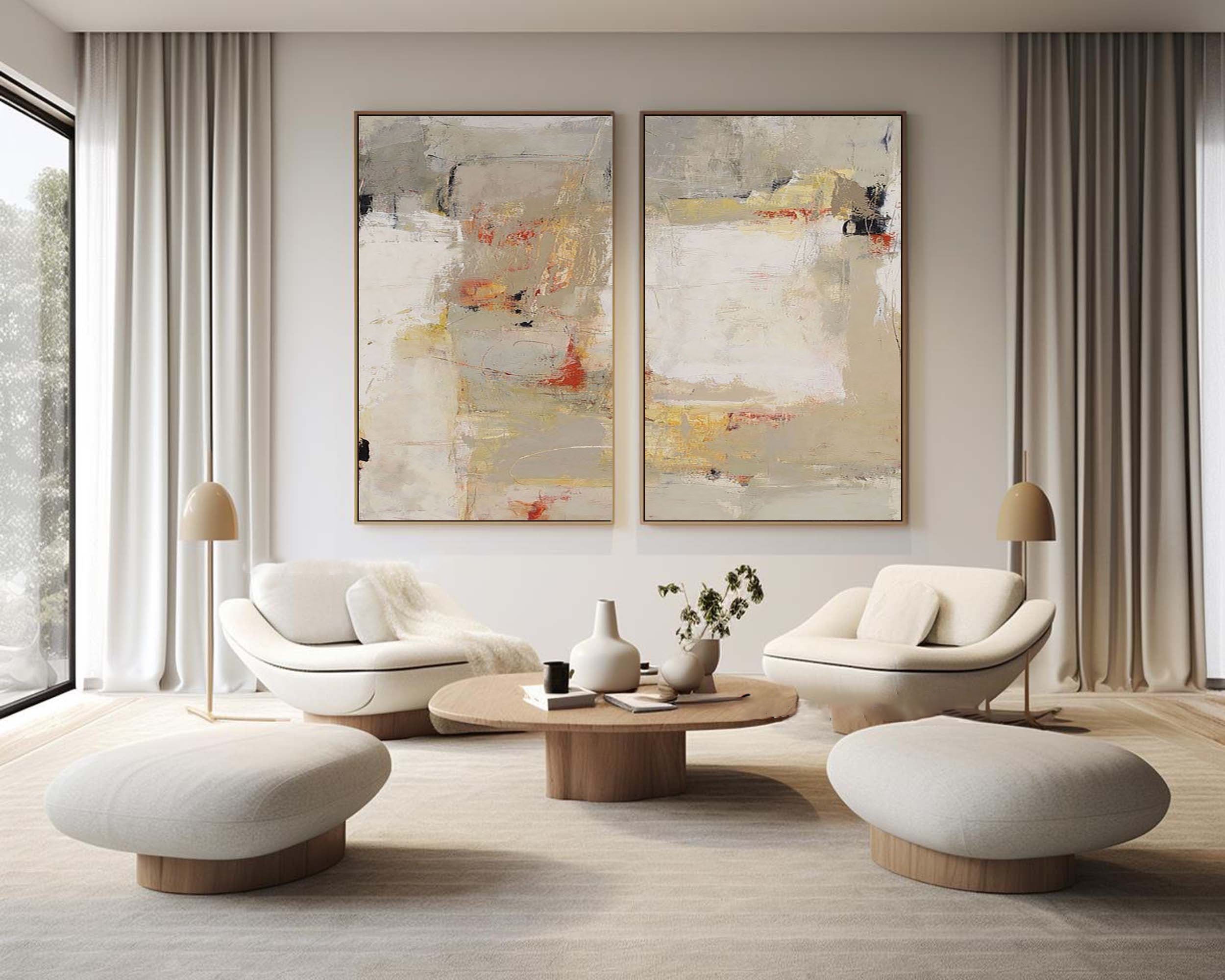 Beige & Brown Abstract  Painting SET OF 2 #AVG 031
