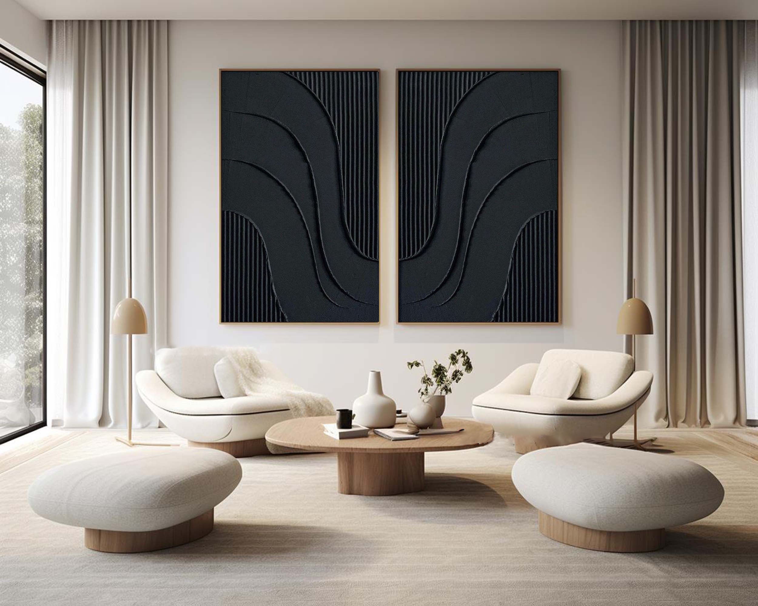 Peinture abstraite minimaliste noire SET DE 2 #AVG 037