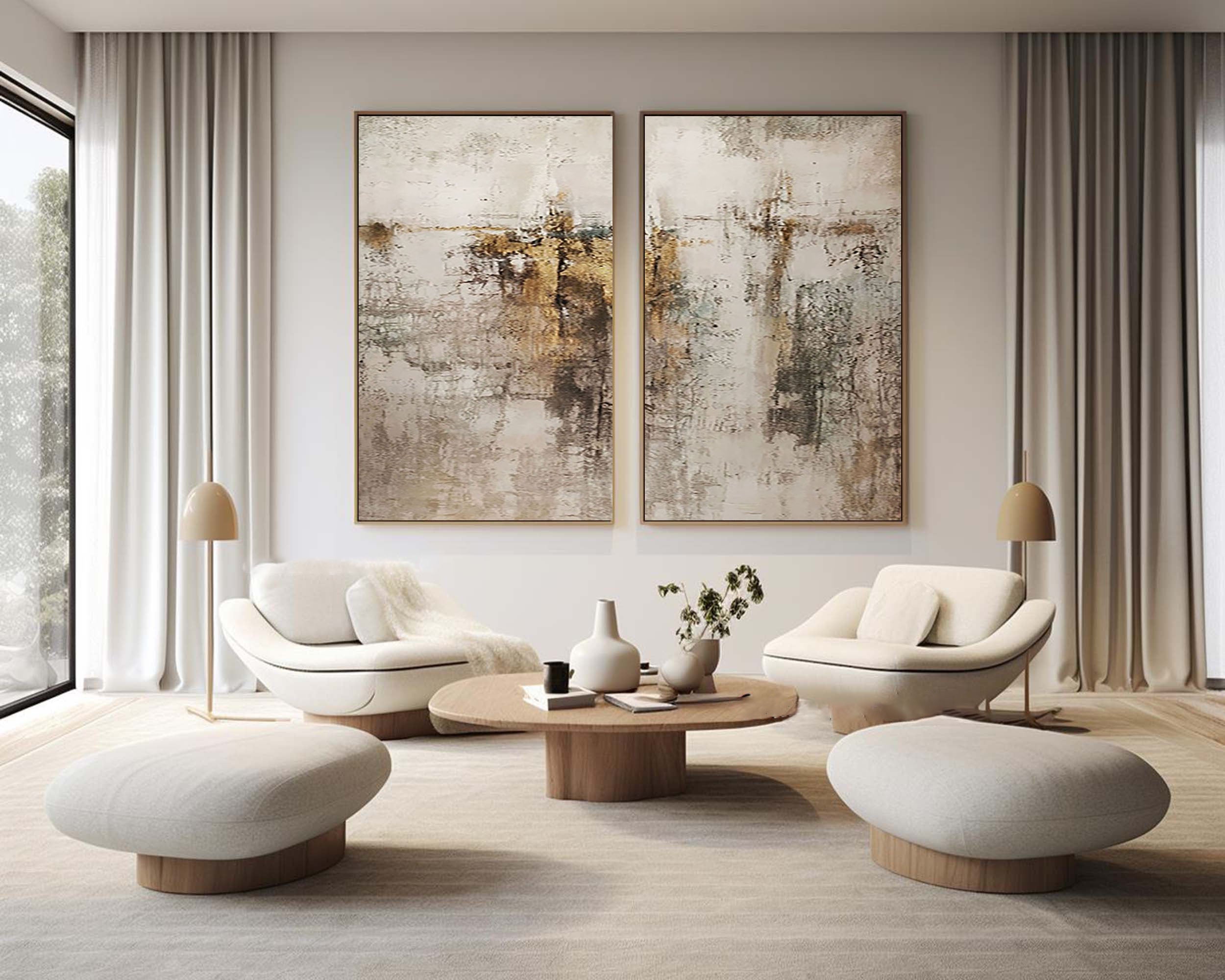 Beige & Brown Abstract  Painting SET OF 2 #AVG 030