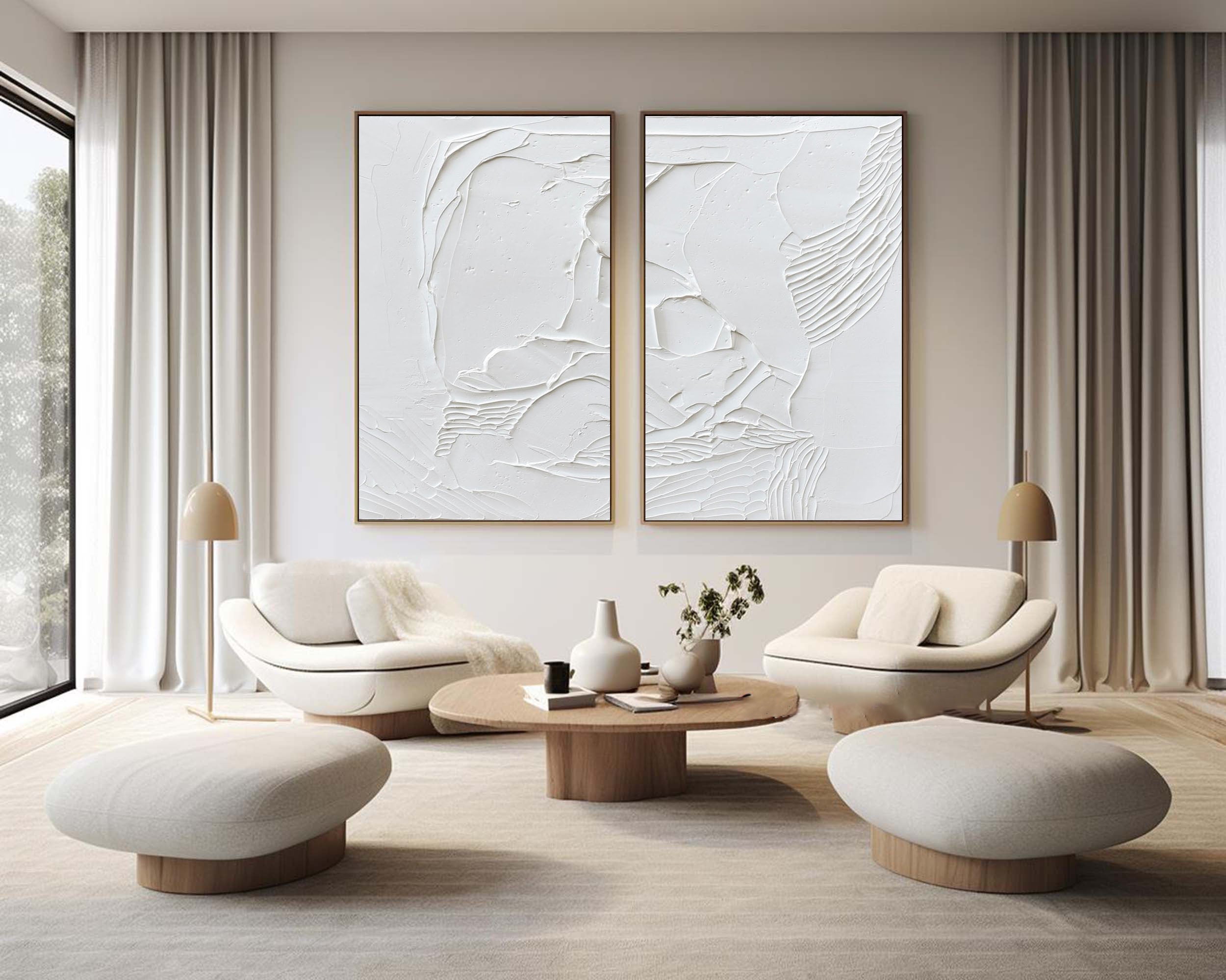 Peinture abstraite minimaliste blanche SET DE 2 #AVG 017