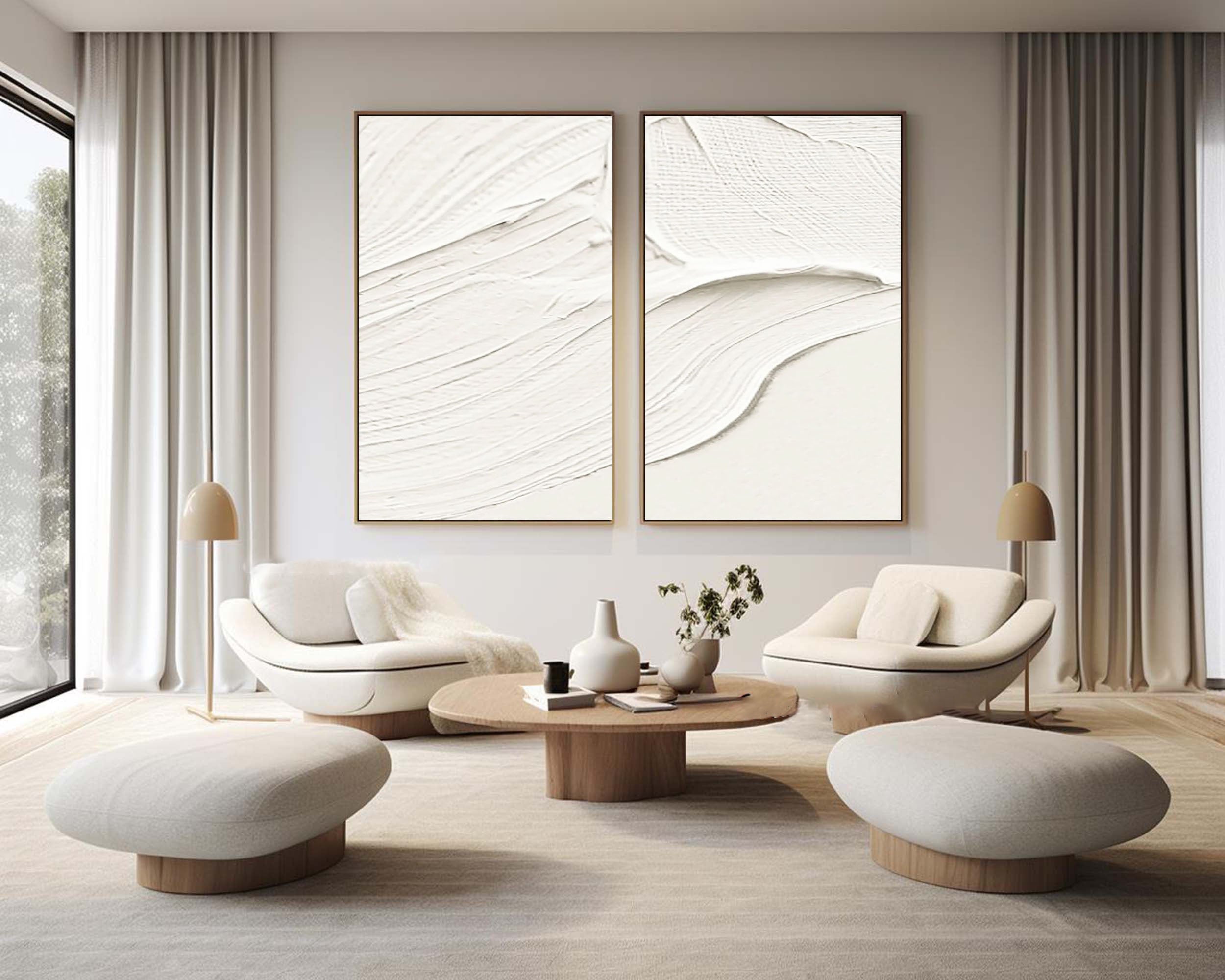 Peinture abstraite minimaliste blanche SET DE 2 #AVG 023