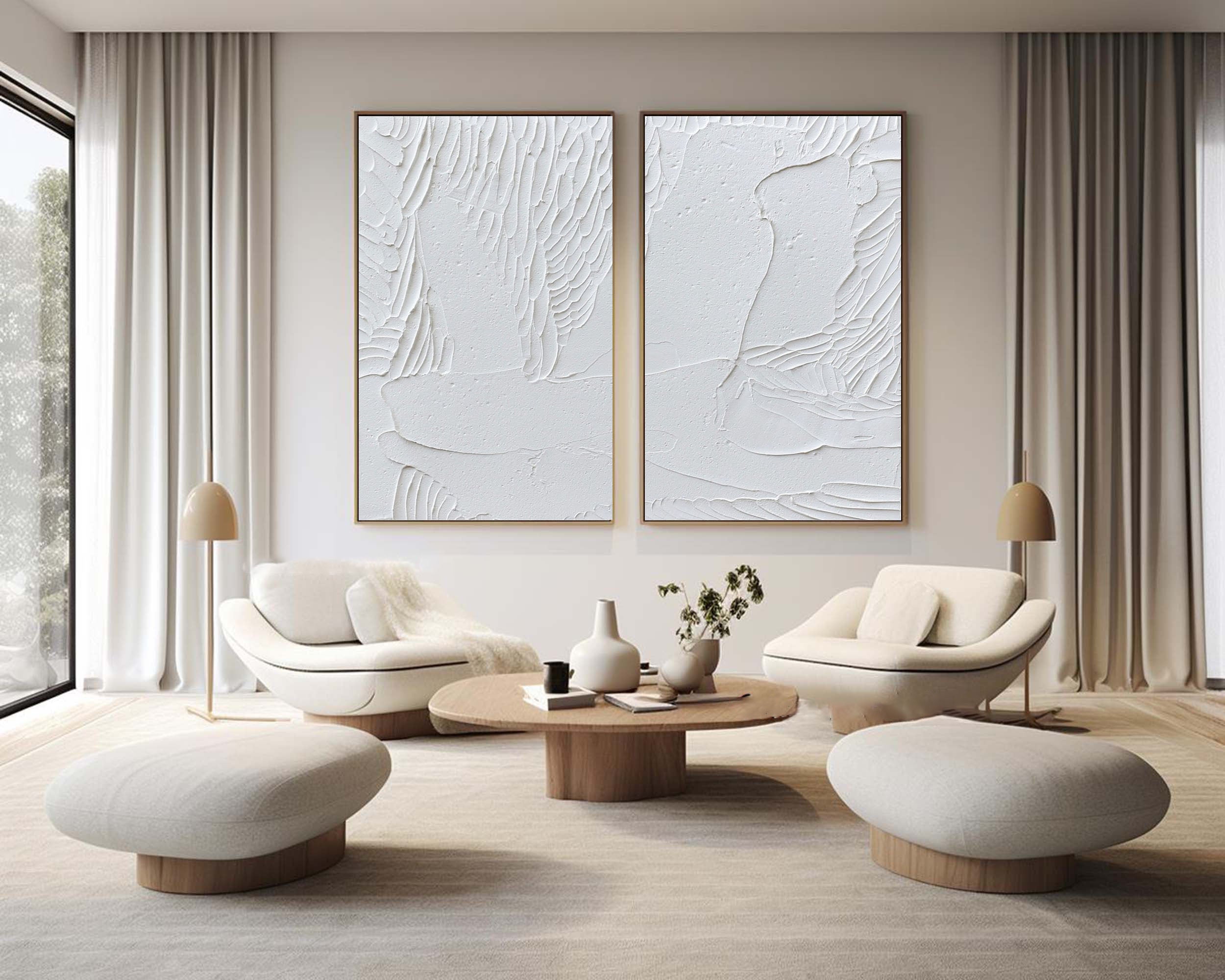 Peinture abstraite minimaliste blanche SET DE 2 #AVG 020