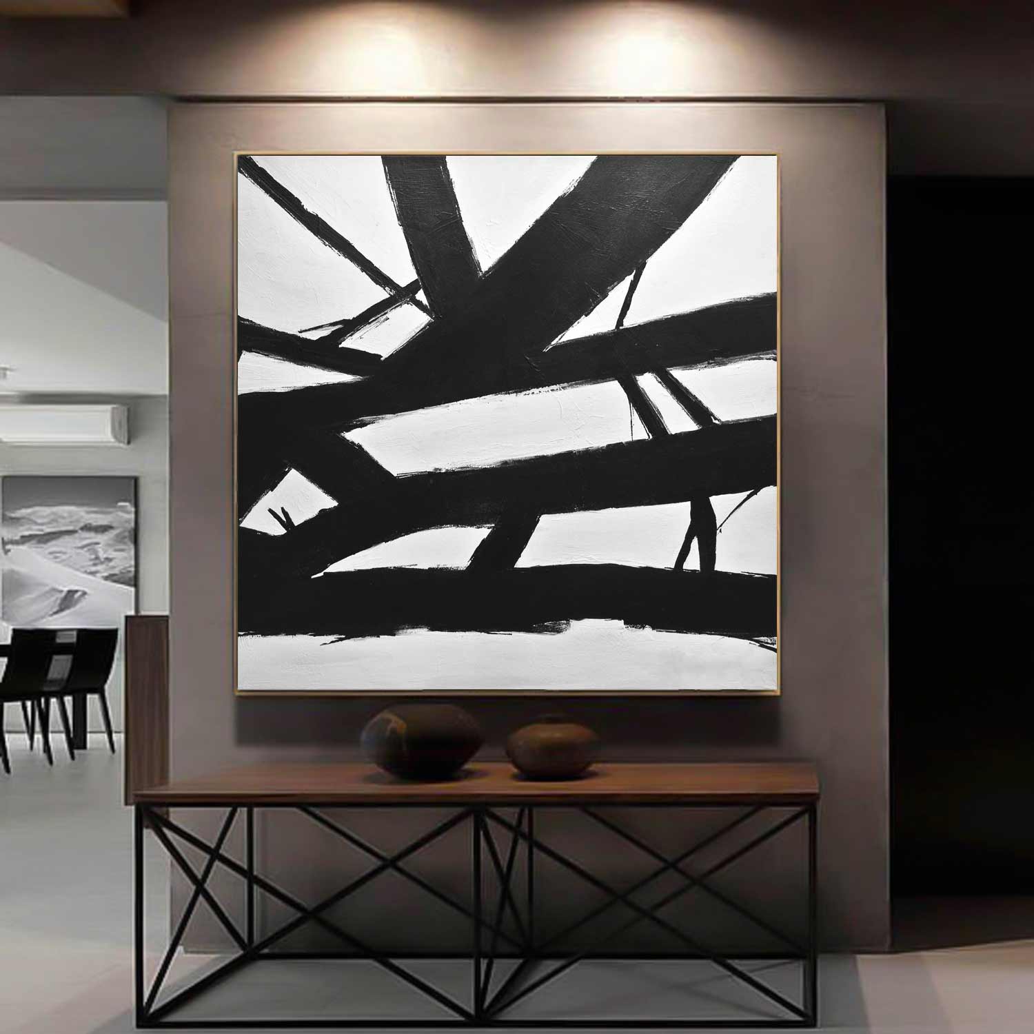 Black White Abstract Kline Art "Crossing The Line"
