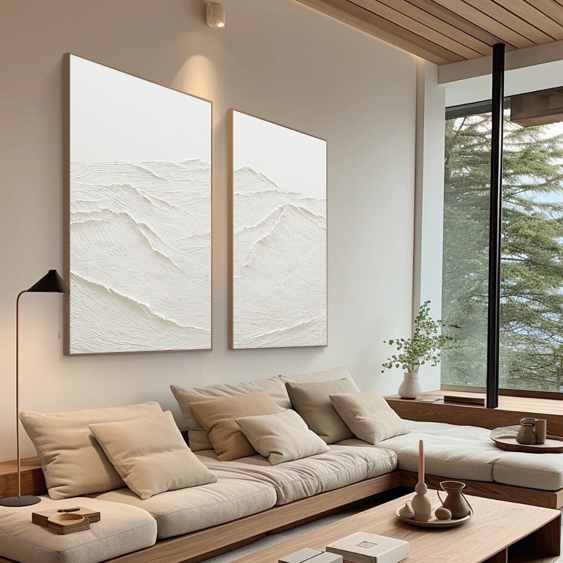Peinture abstraite minimaliste blanche SET DE 2 #AVG 024