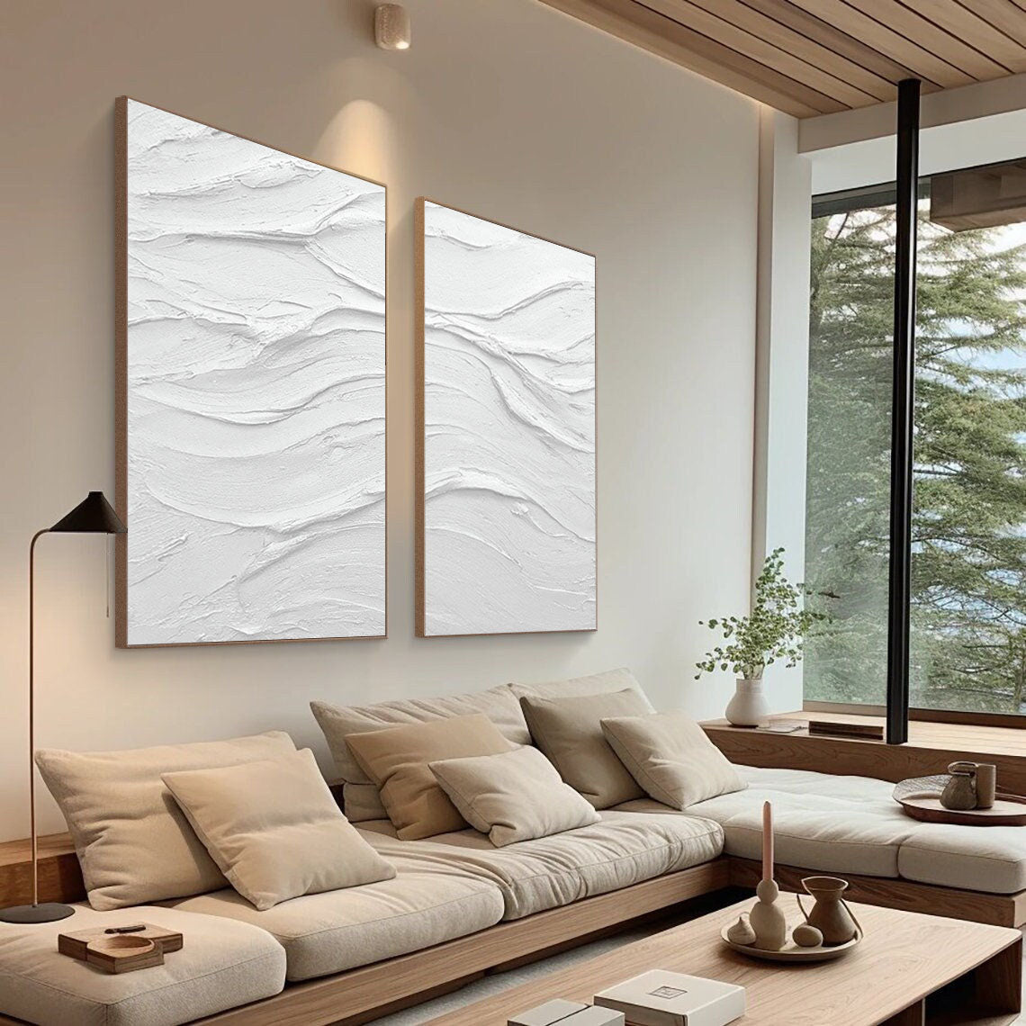 Peinture abstraite minimaliste blanche SET DE 2 #AVG 022