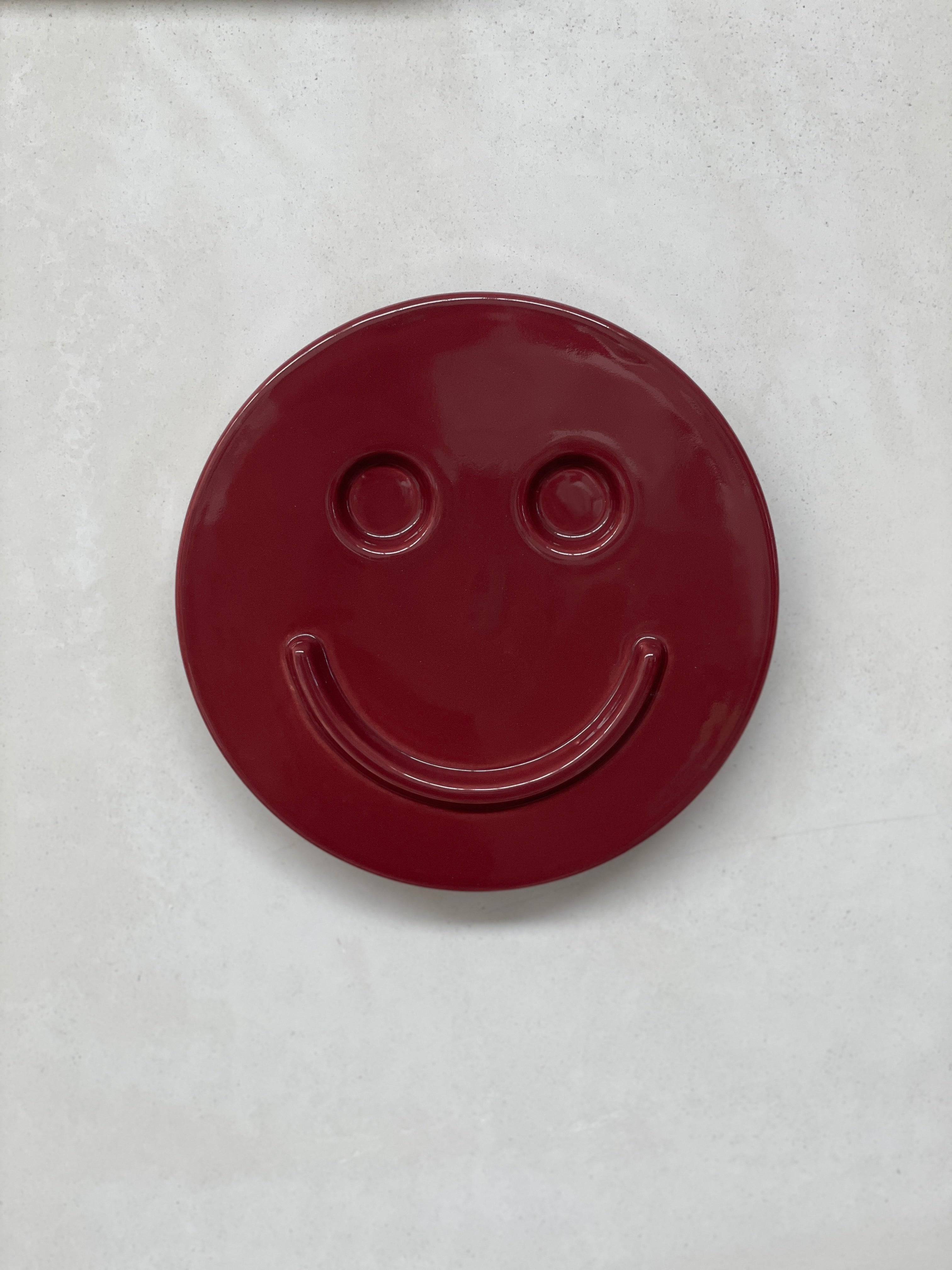 Burgundy 'HAPPY' ceramic artwork