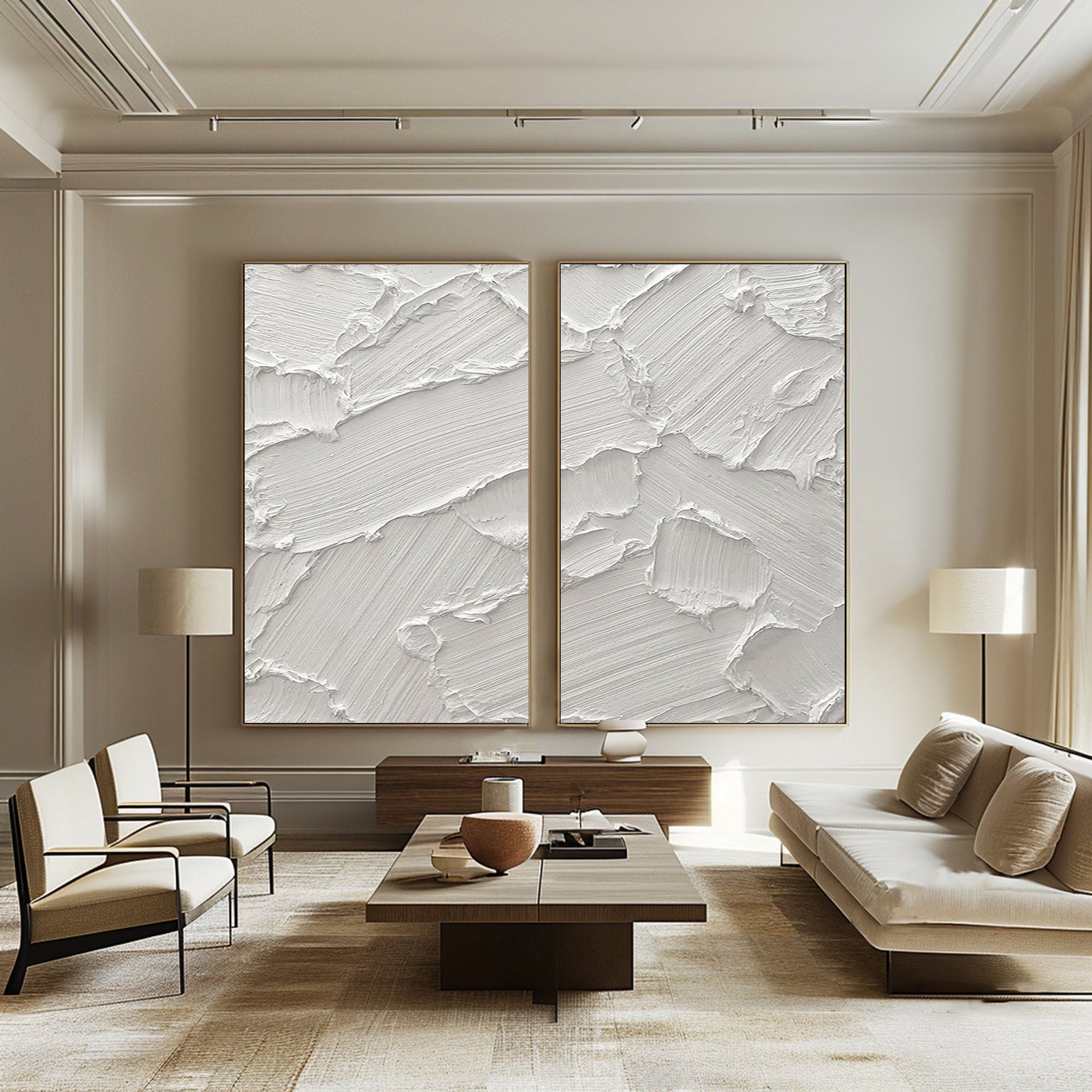 Peinture abstraite minimaliste blanche SET DE 2 #AVG 026