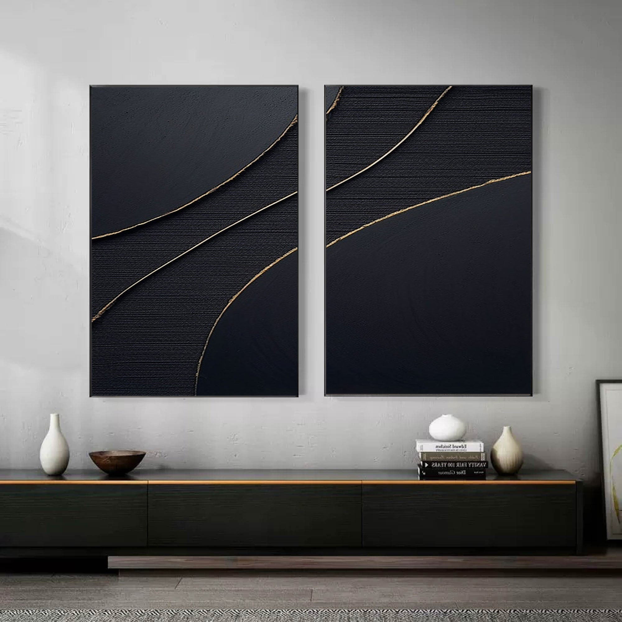Peinture abstraite noire ENSEMBLE DE 2 #CXA 012