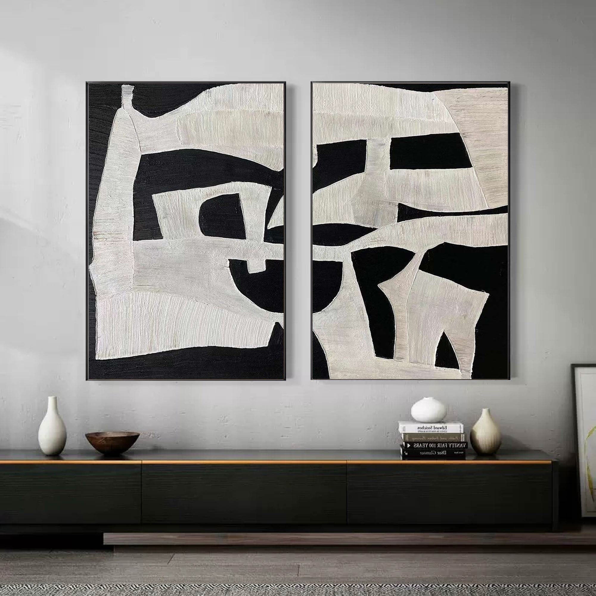 Peinture abstraite noir et blanc SET DE 2 #AVG 012