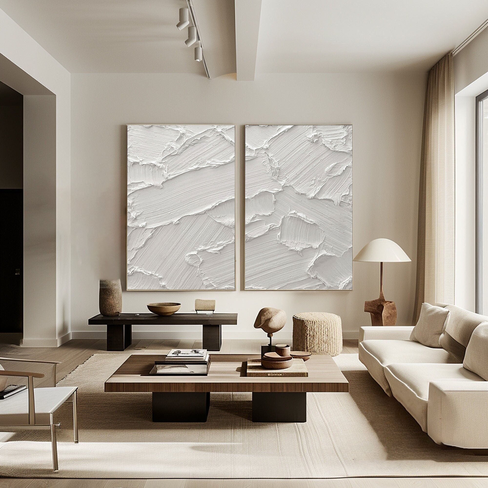 Peinture abstraite minimaliste blanche SET DE 2 #AVG 026