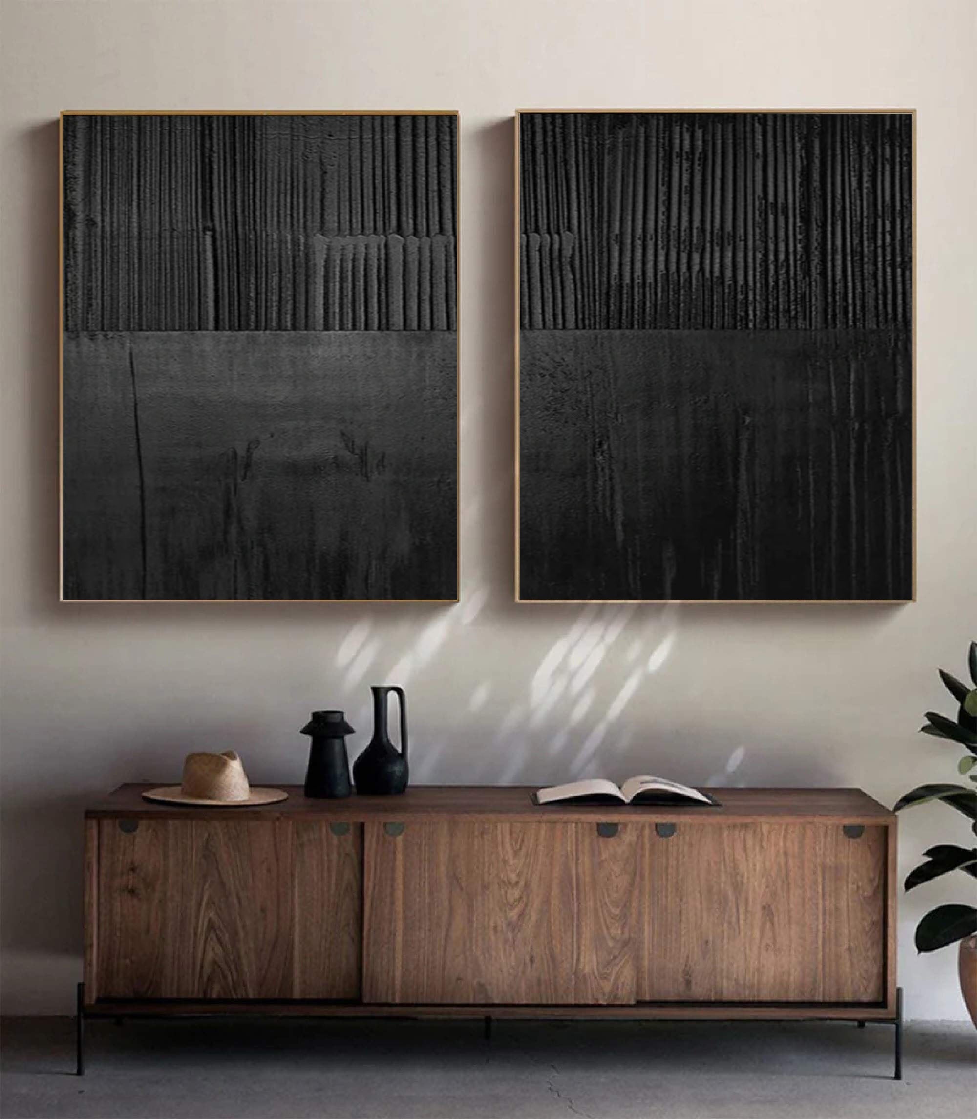 Peinture abstraite minimaliste noire SET DE 2 #AVG 039