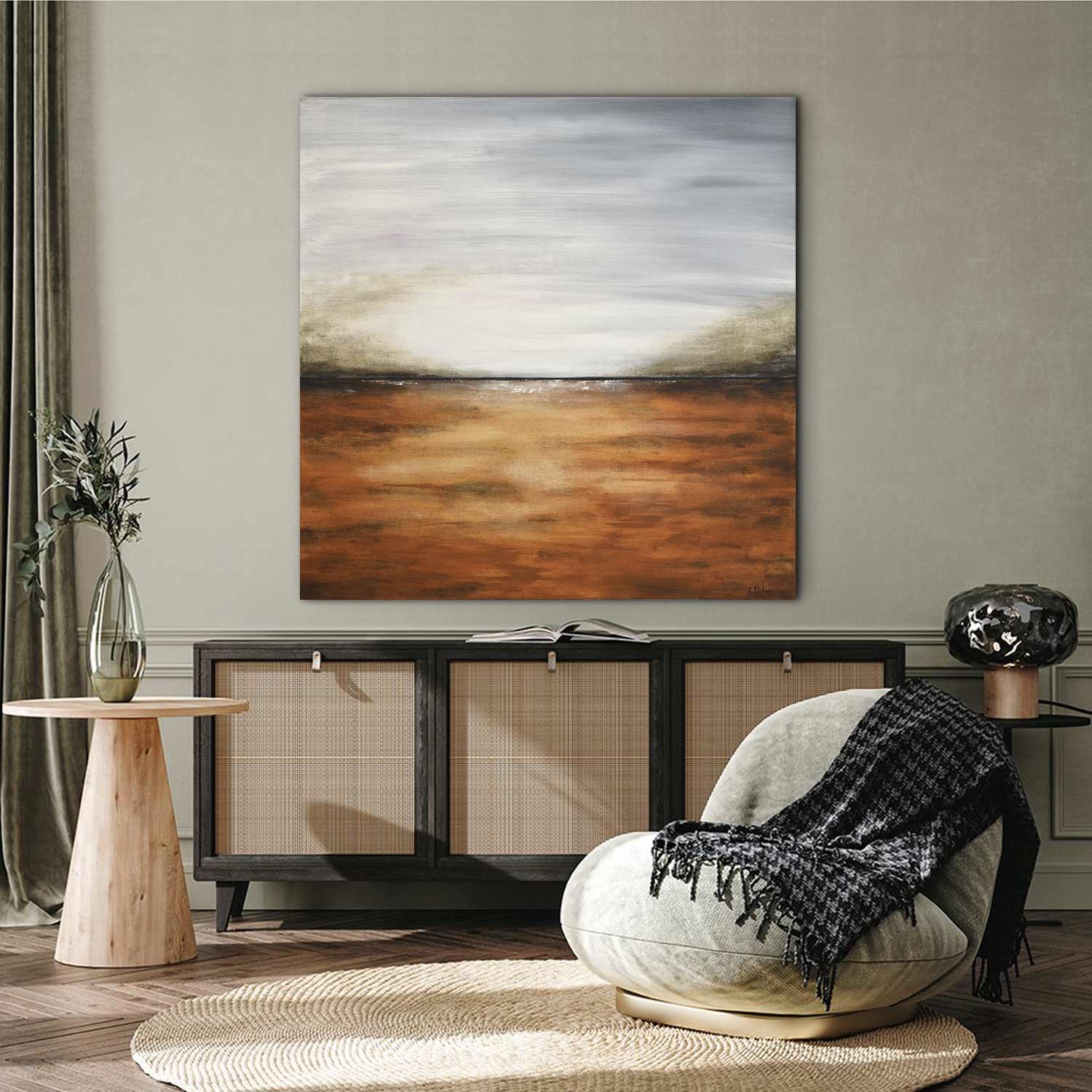 Sienna Amber Landscape Oil Painting "The Change"
