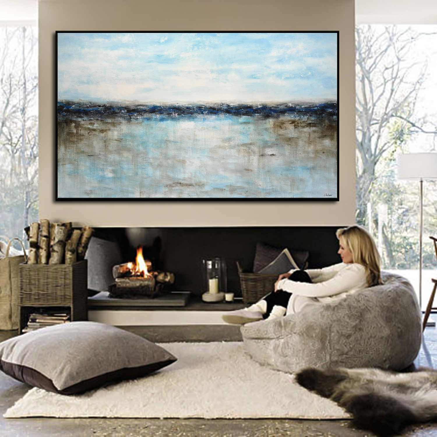 Blue Abstract Ocean Seascape Painting "Home Coming"