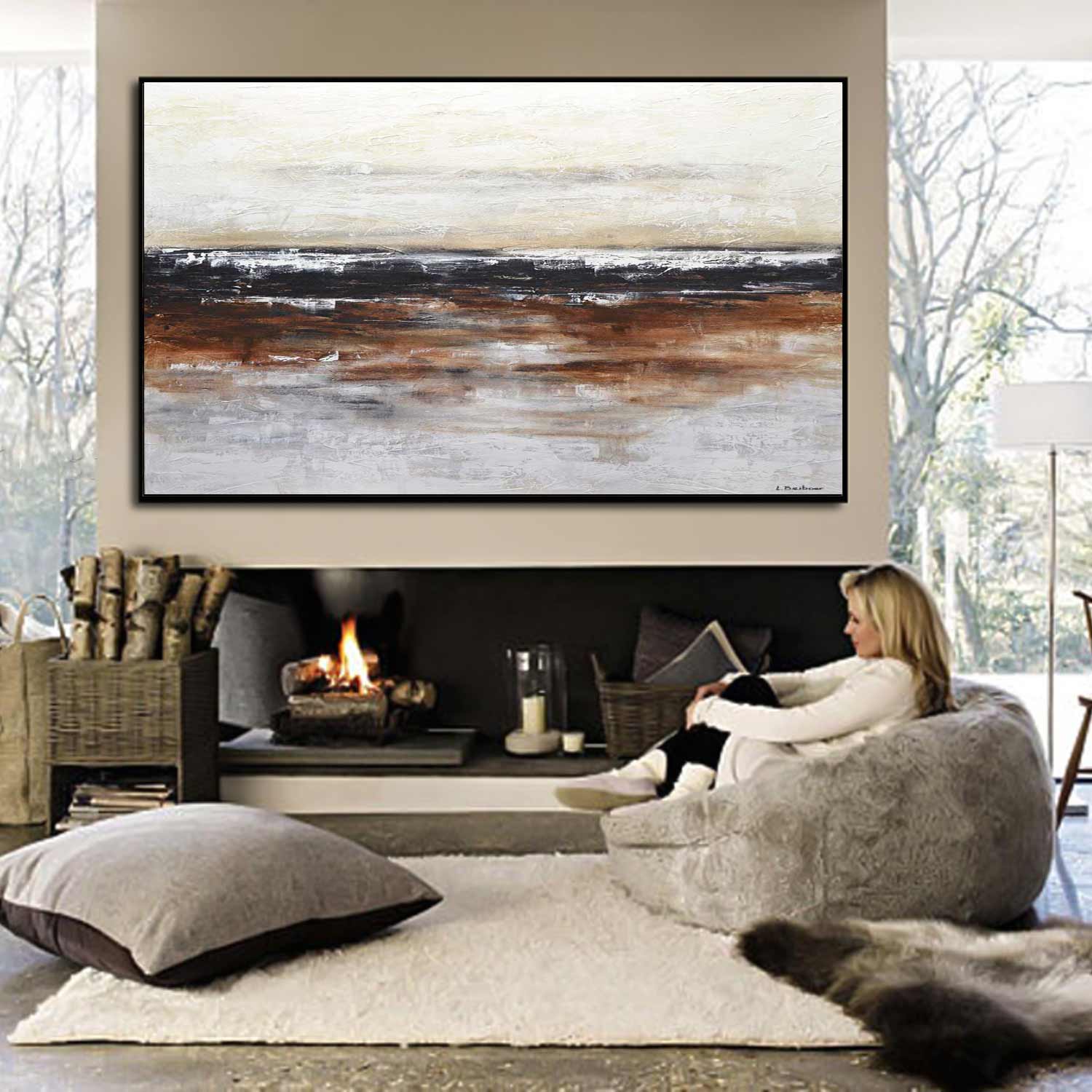 Warm Colors Painting Abstract Horizon Art "Inner Calm"