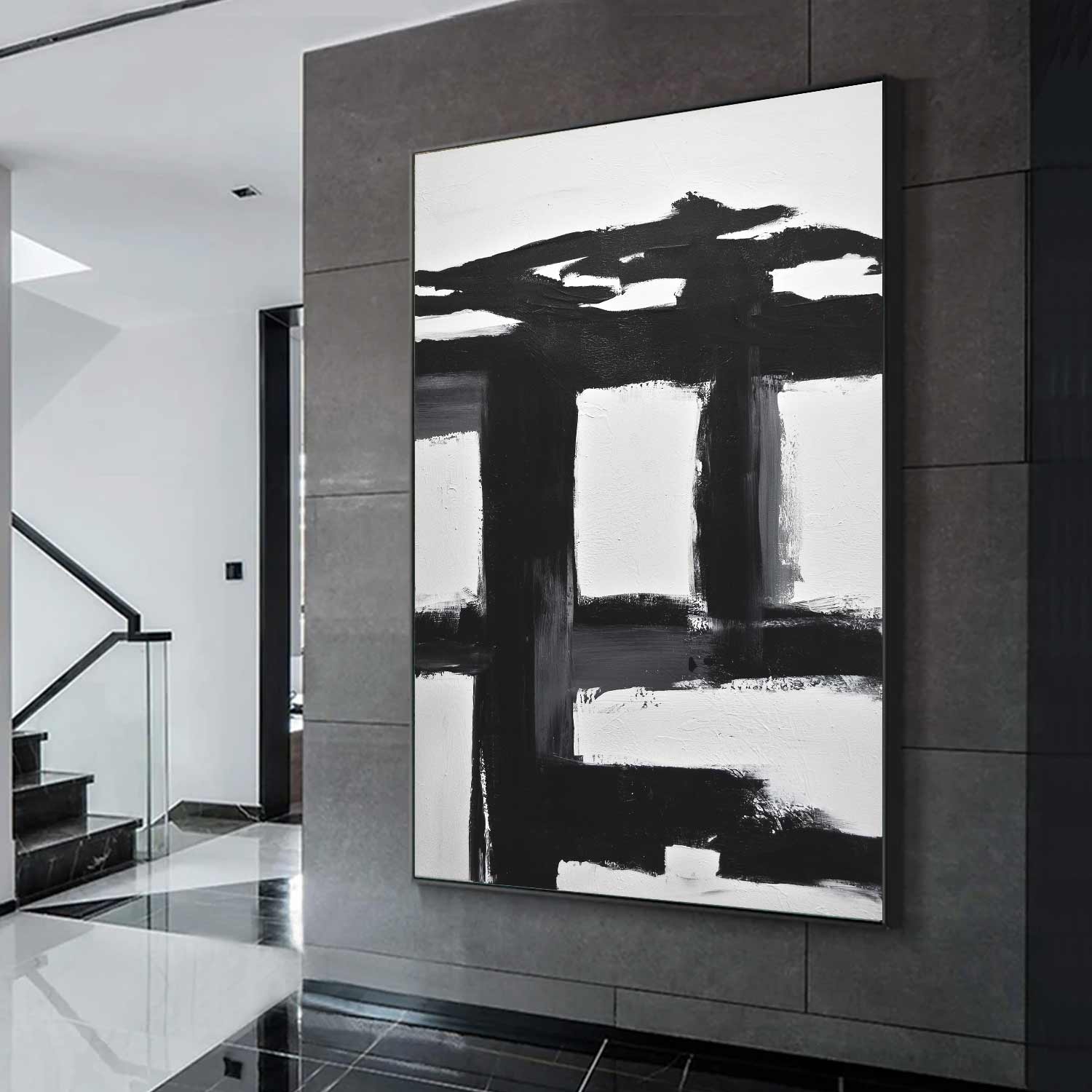 Art mural noir et blanc expressionniste abstrait « Balance »