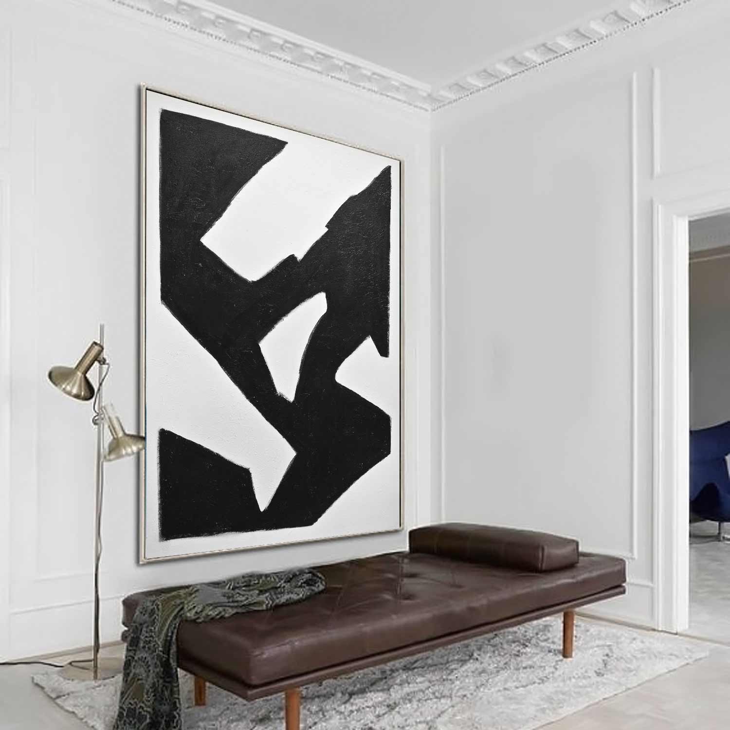 Peinture abstraite noir blanc du milieu du siècle « Elevate »