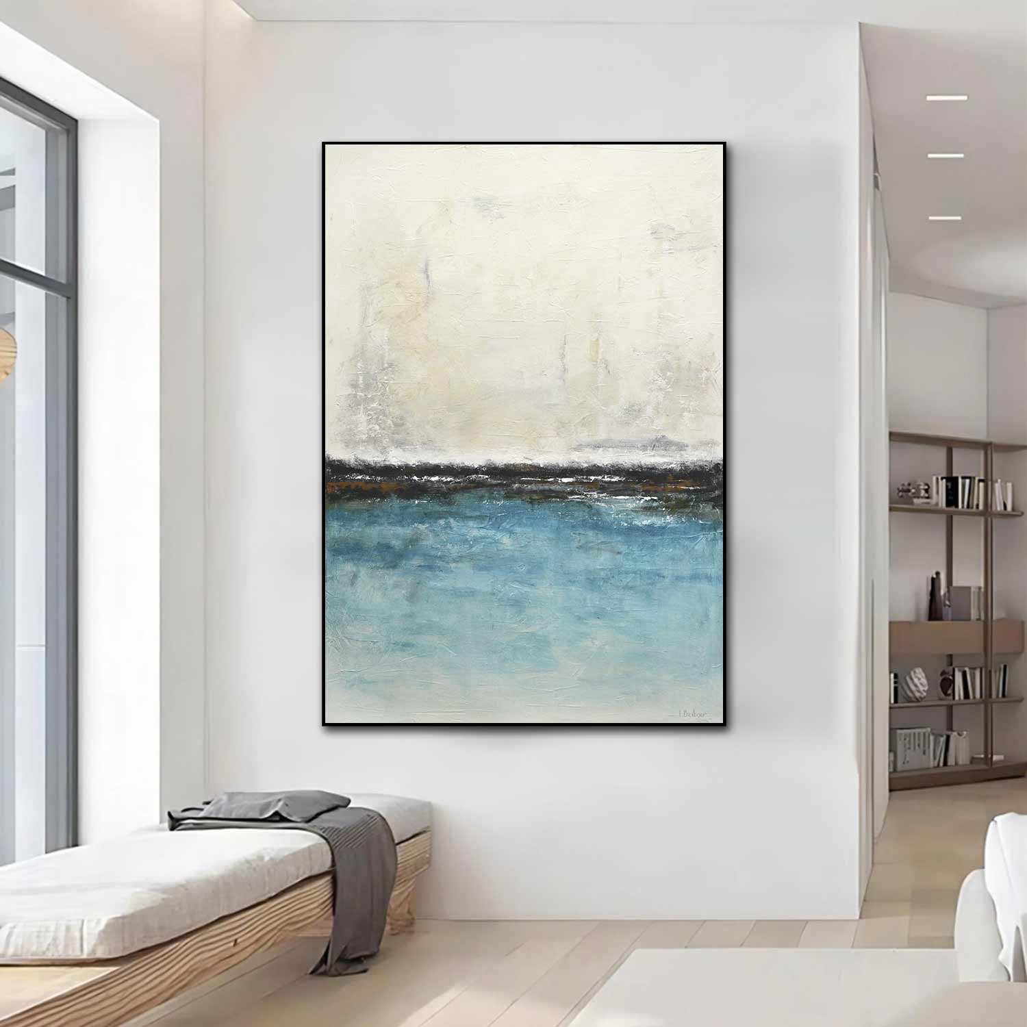 Peinture abstraite Ocean Blue Beach House « Évasion »