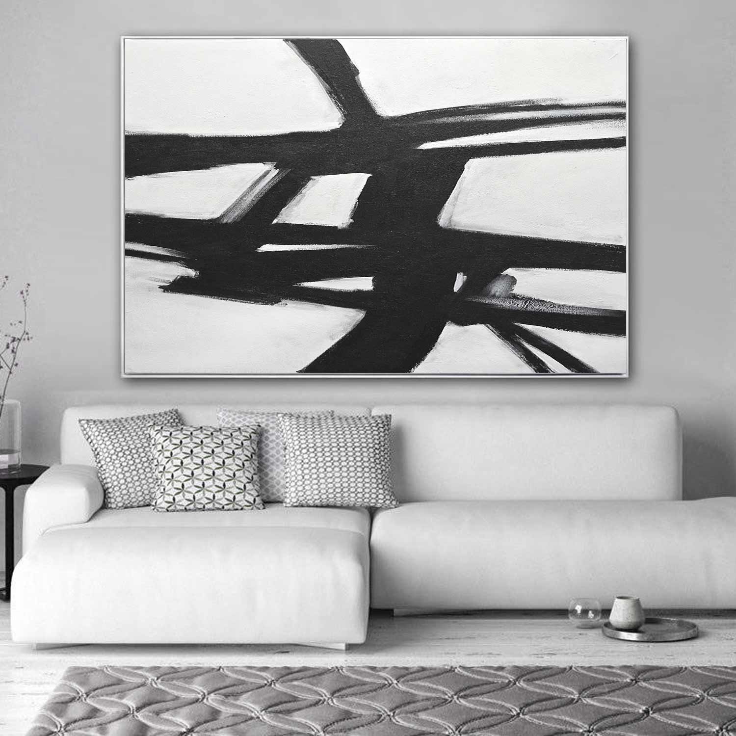 Abstract Painting Black White Mid Century Franz Kline "Next Chapter"
