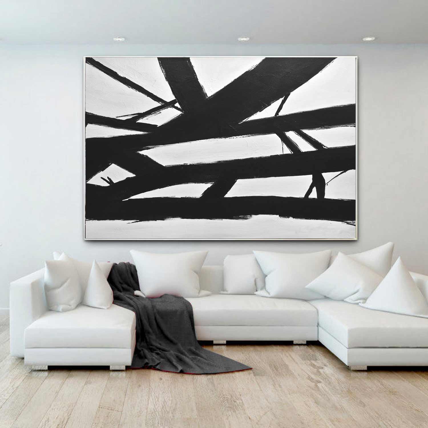 Peinture Kline abstraite géométrique noir blanc « Crossing the Line »