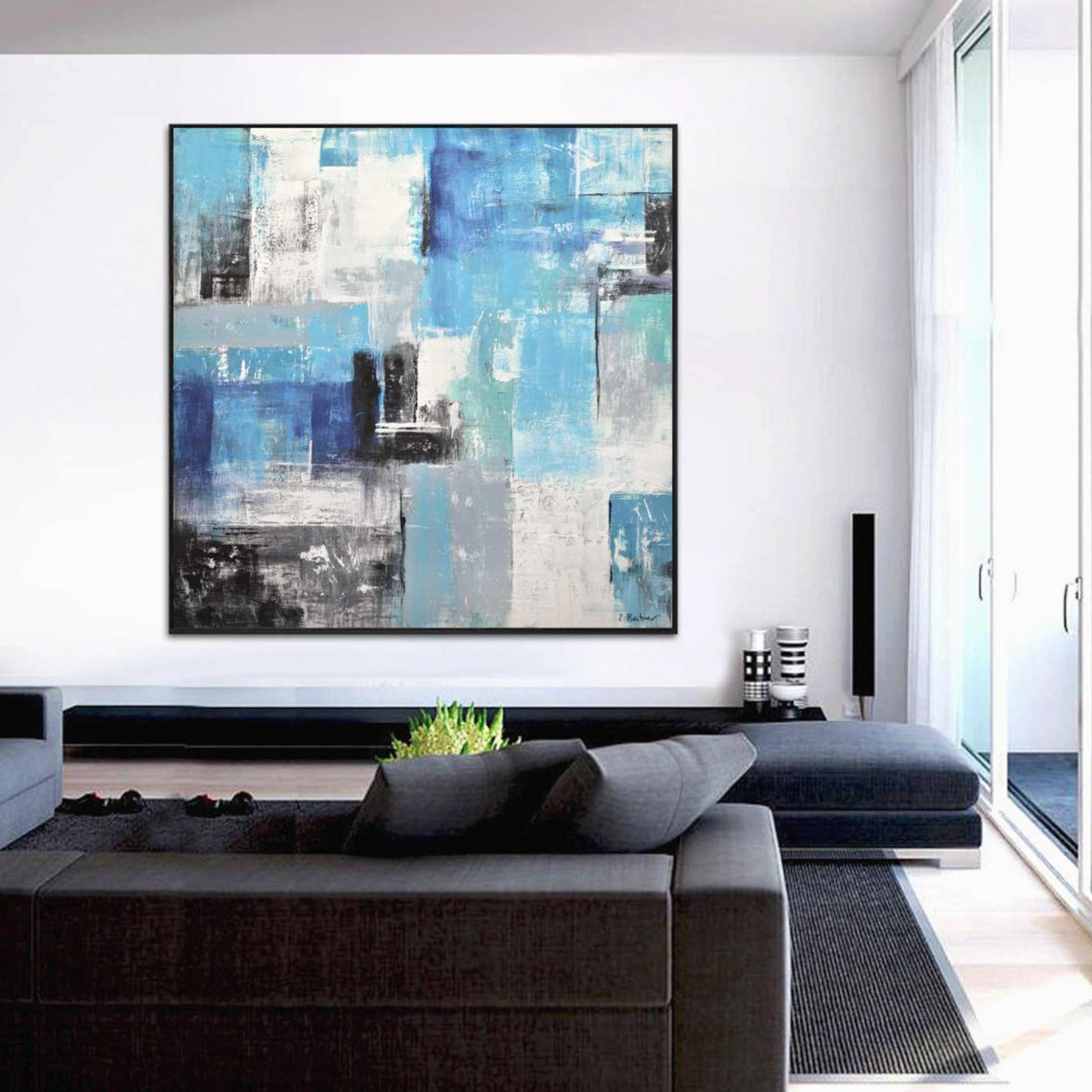 Abstract Geometric Blue On Canvas "Blue Zone"
