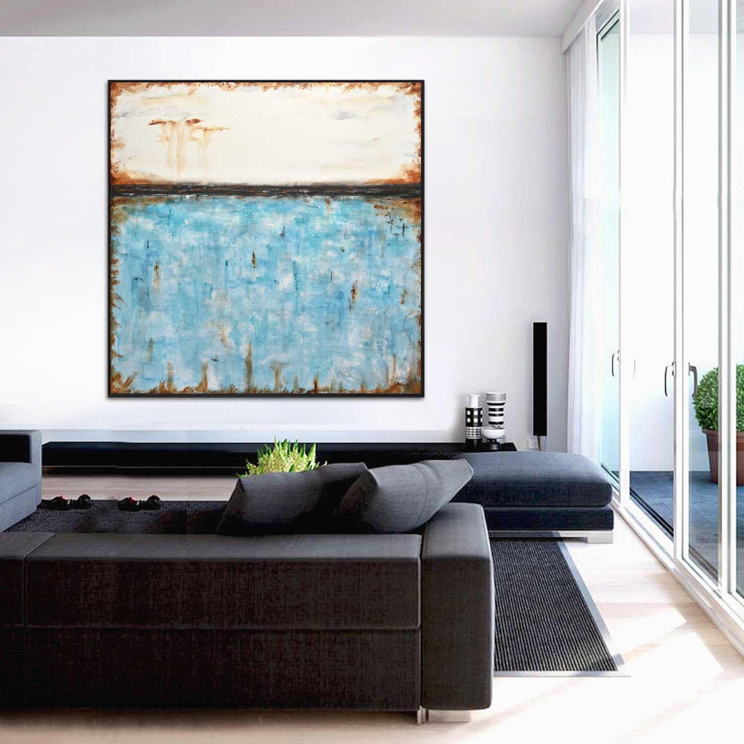 Large Blue Square Abstract Nordic Painting Rothko "Live Forever"