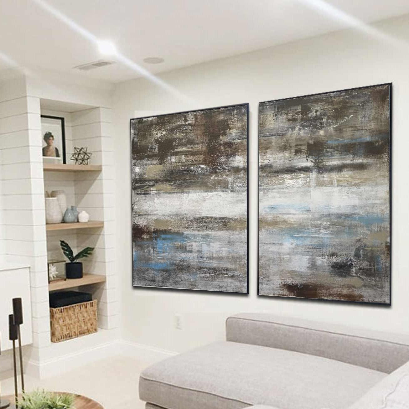 Peintures diptyques Extra Large Art abstrait « Grounded »