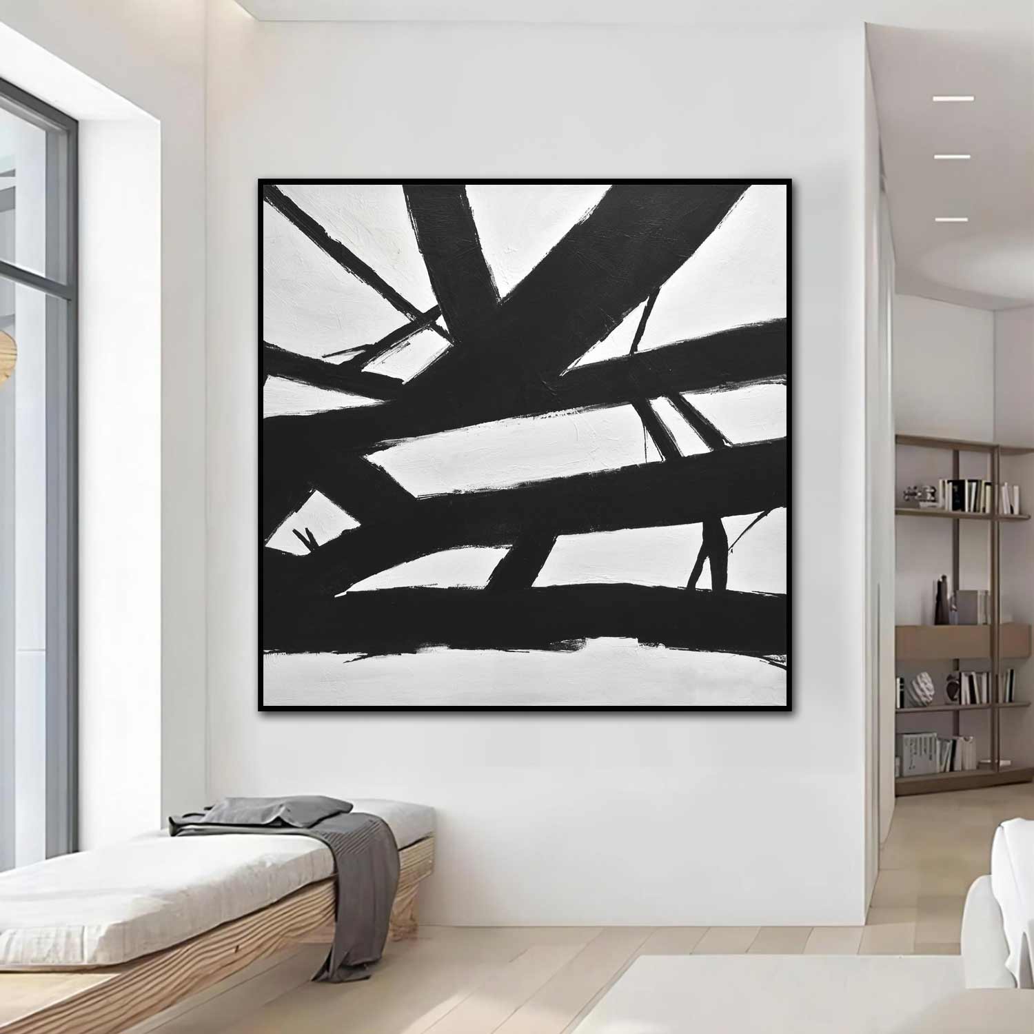 Art Kline abstrait noir et blanc « Crossing The Line »