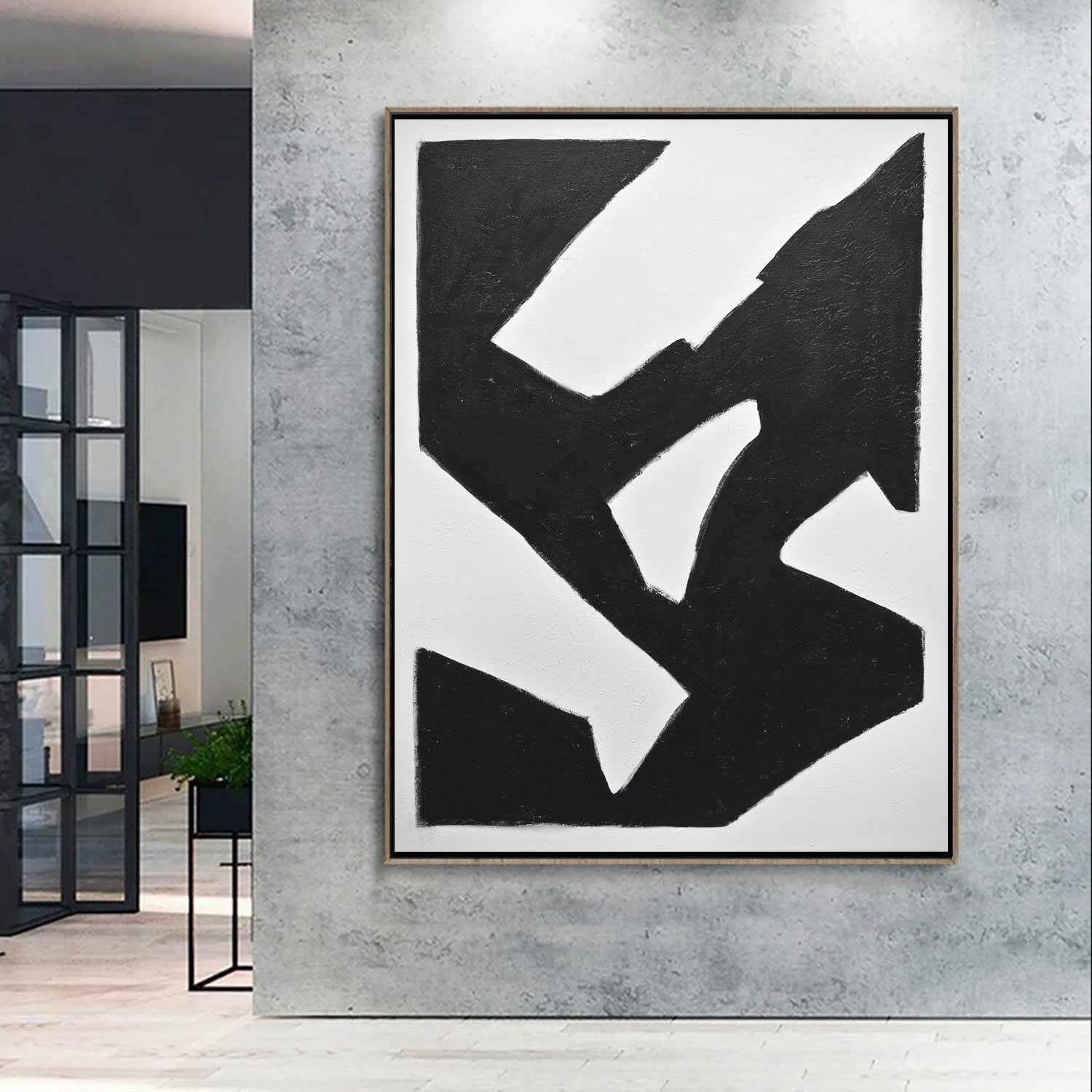 Mid Century Black White Abstract Painting "Elevate"