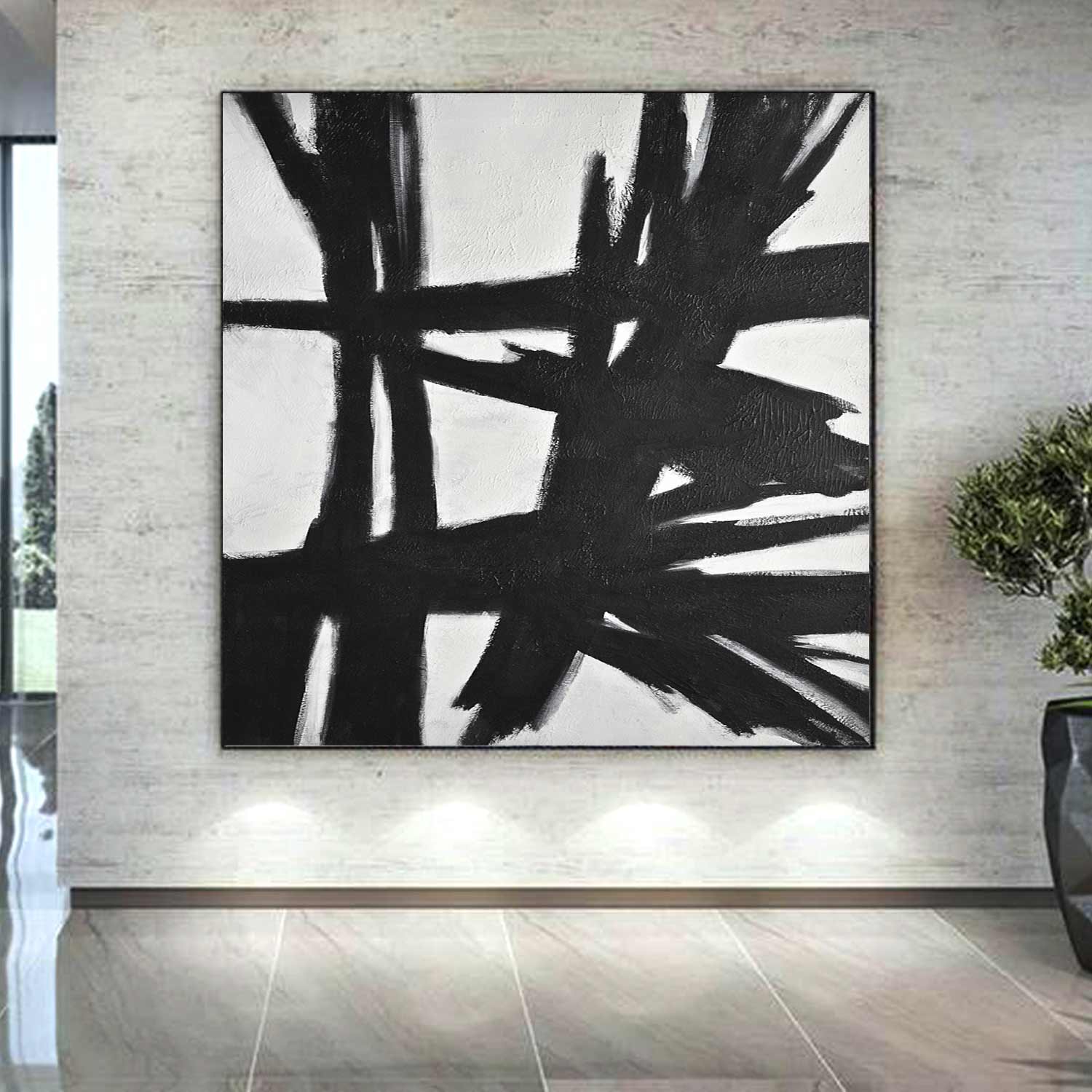 Franz Kline Style 50's Retro Painting Black White On Canvas "Reaching Out"
