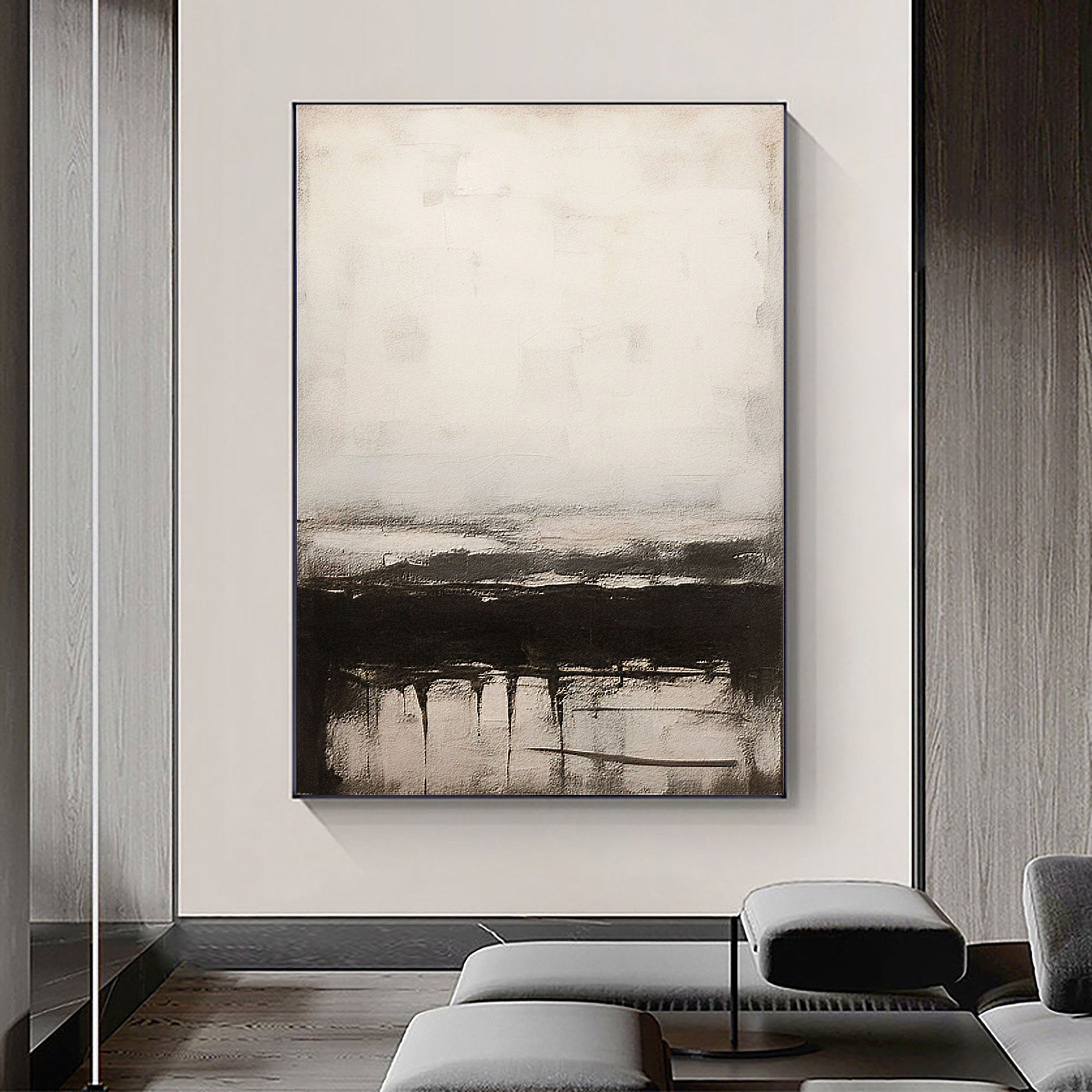 Peinture abstraite noir et blanc #CXA 018