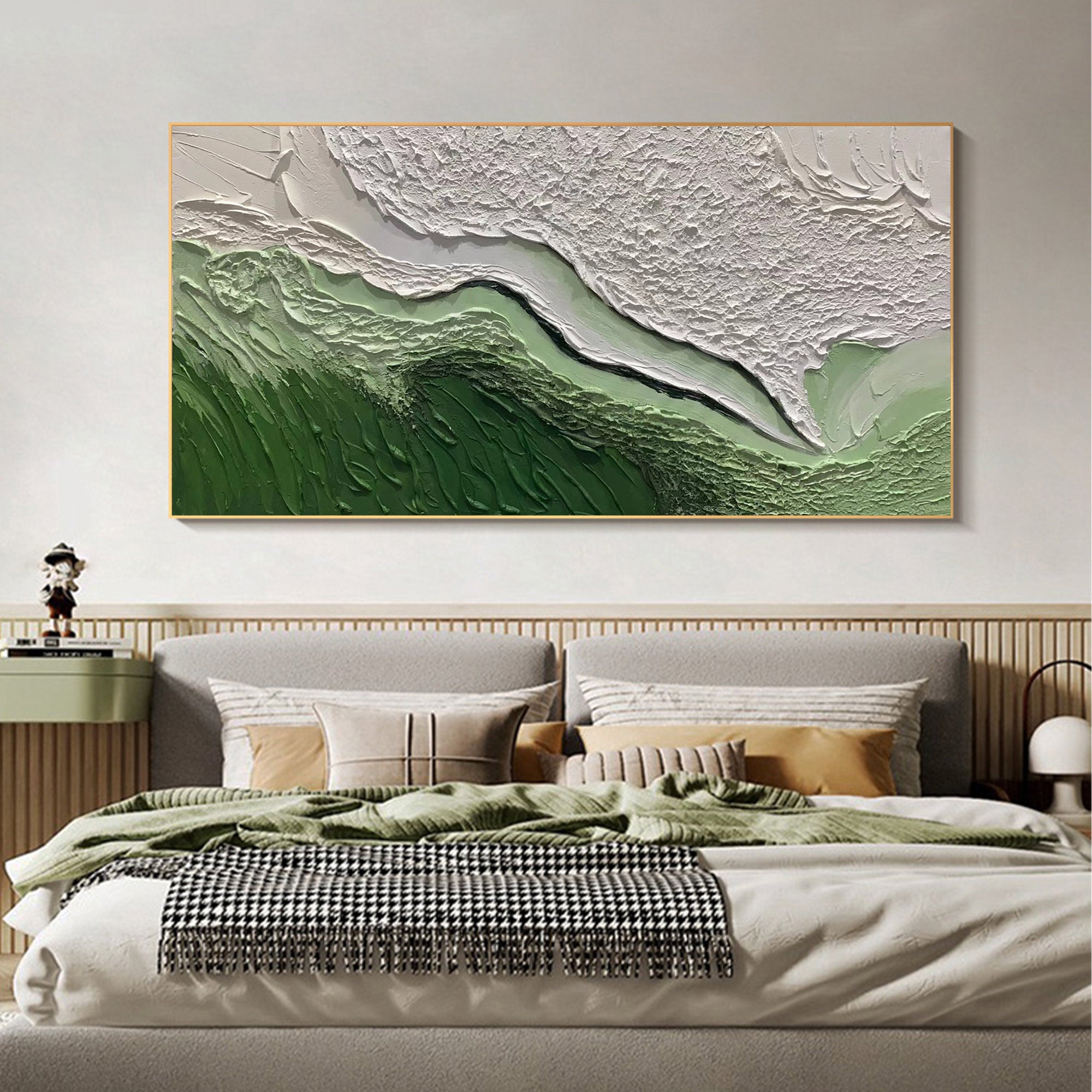 Large Green & White 3D Texture Painting #UL 001