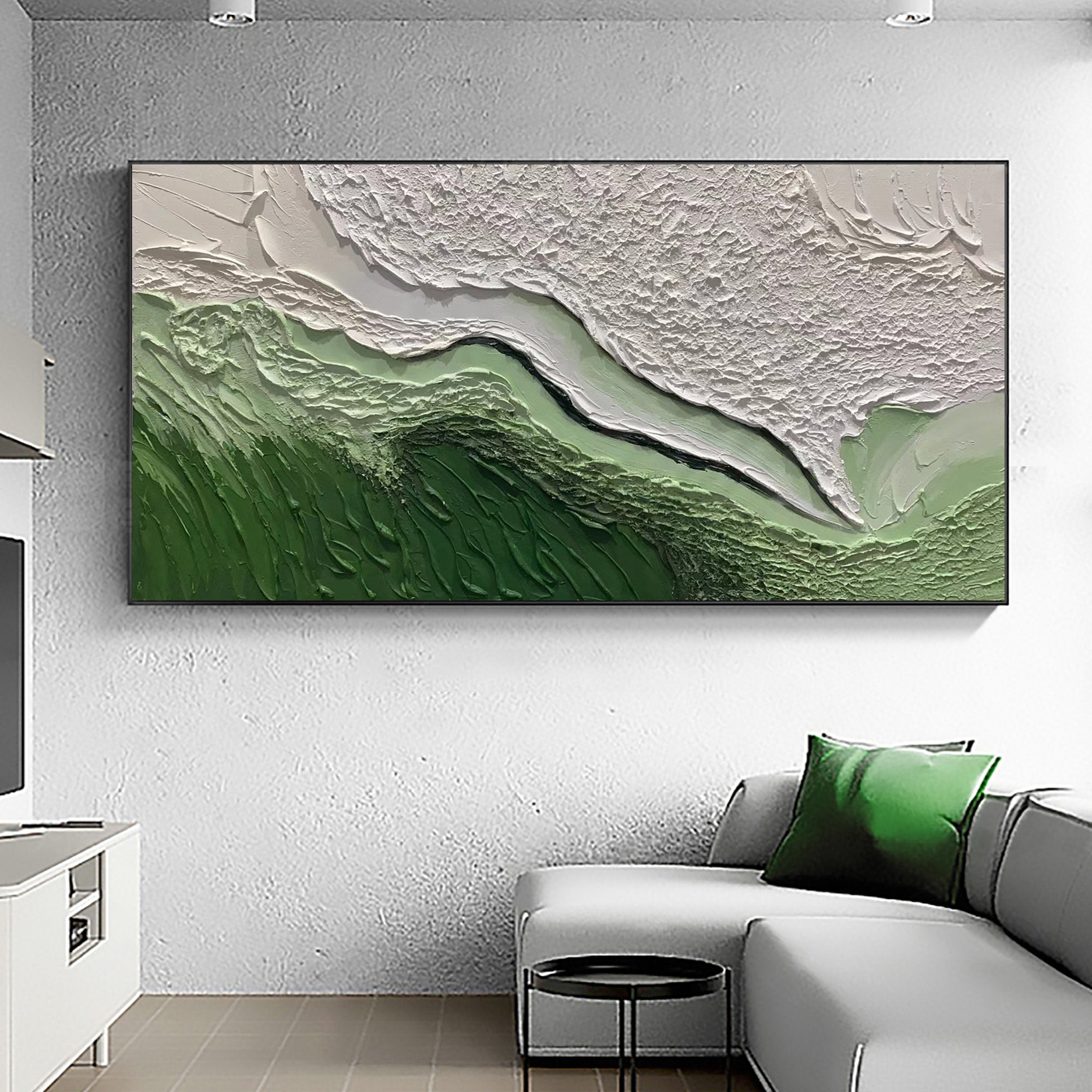 Grande peinture de texture 3D verte et blanche #UL 001