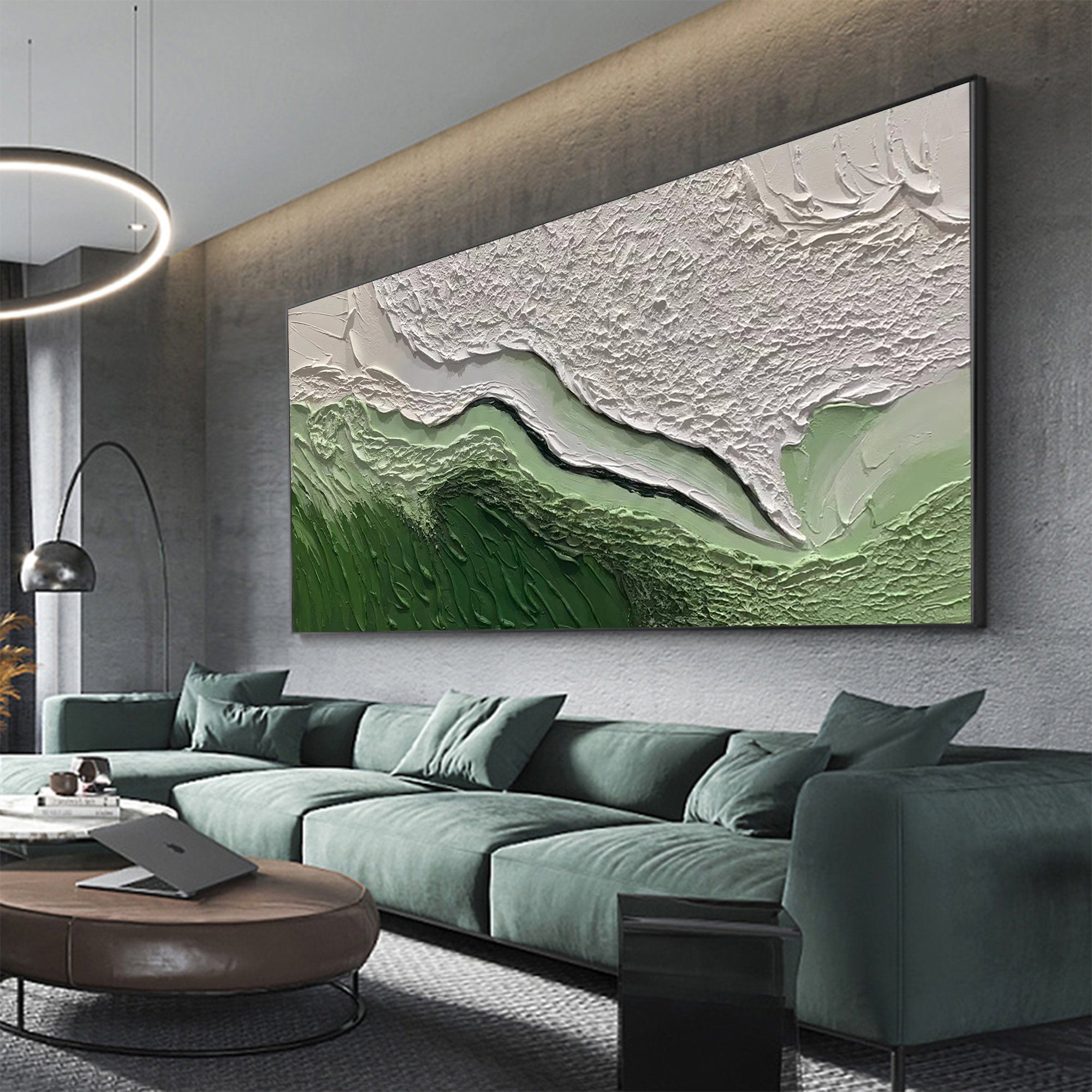 Grande peinture de texture 3D verte et blanche #UL 001