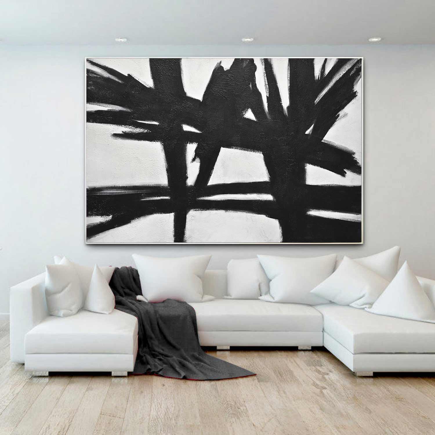 Retro Style Abstract Painting Black White 50's Art "Reaching Out"