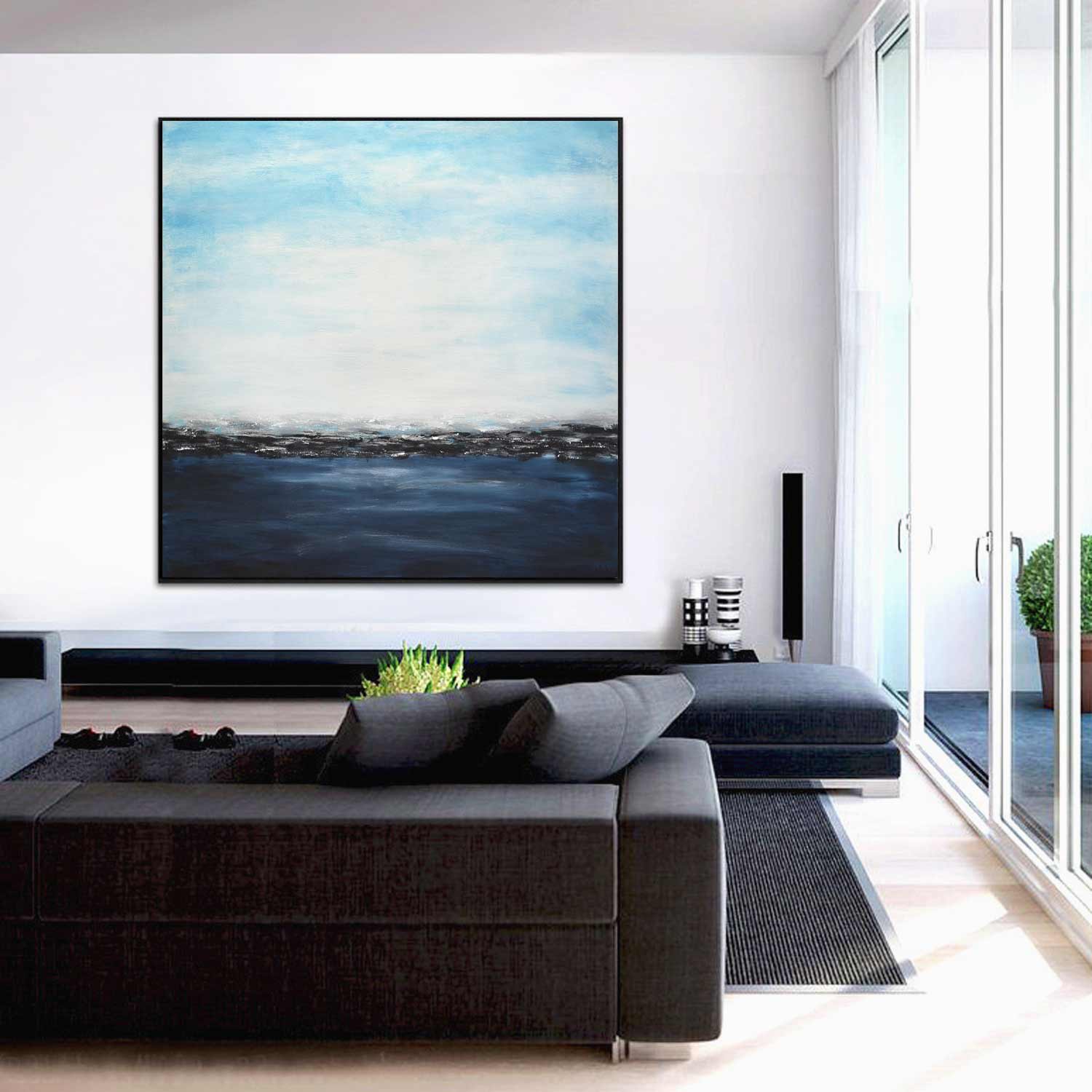 Peinture de conception d’art moderne de paysage marin « Bleu profond »