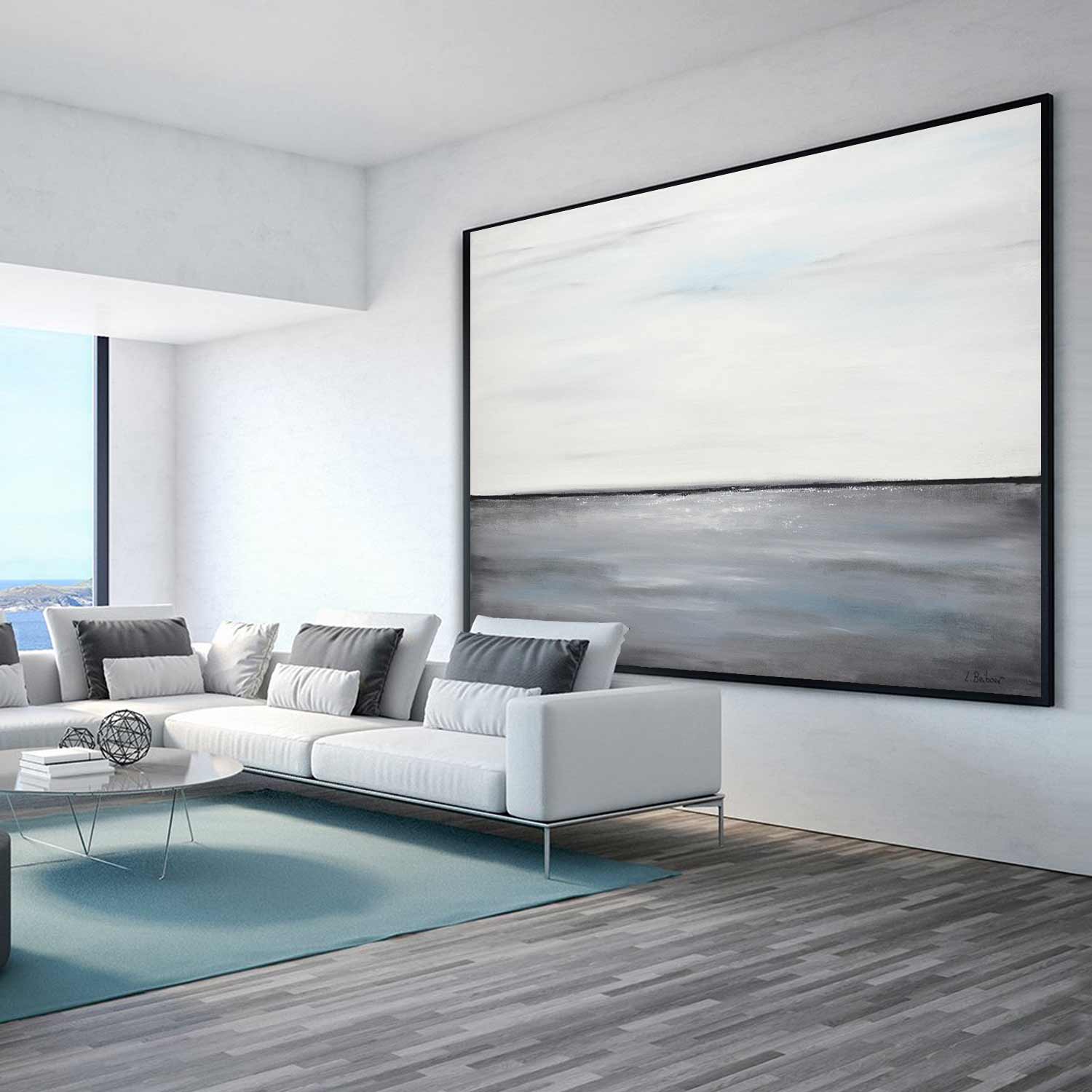 White Gray Seascape Minimalism Painting " Gray Waters"